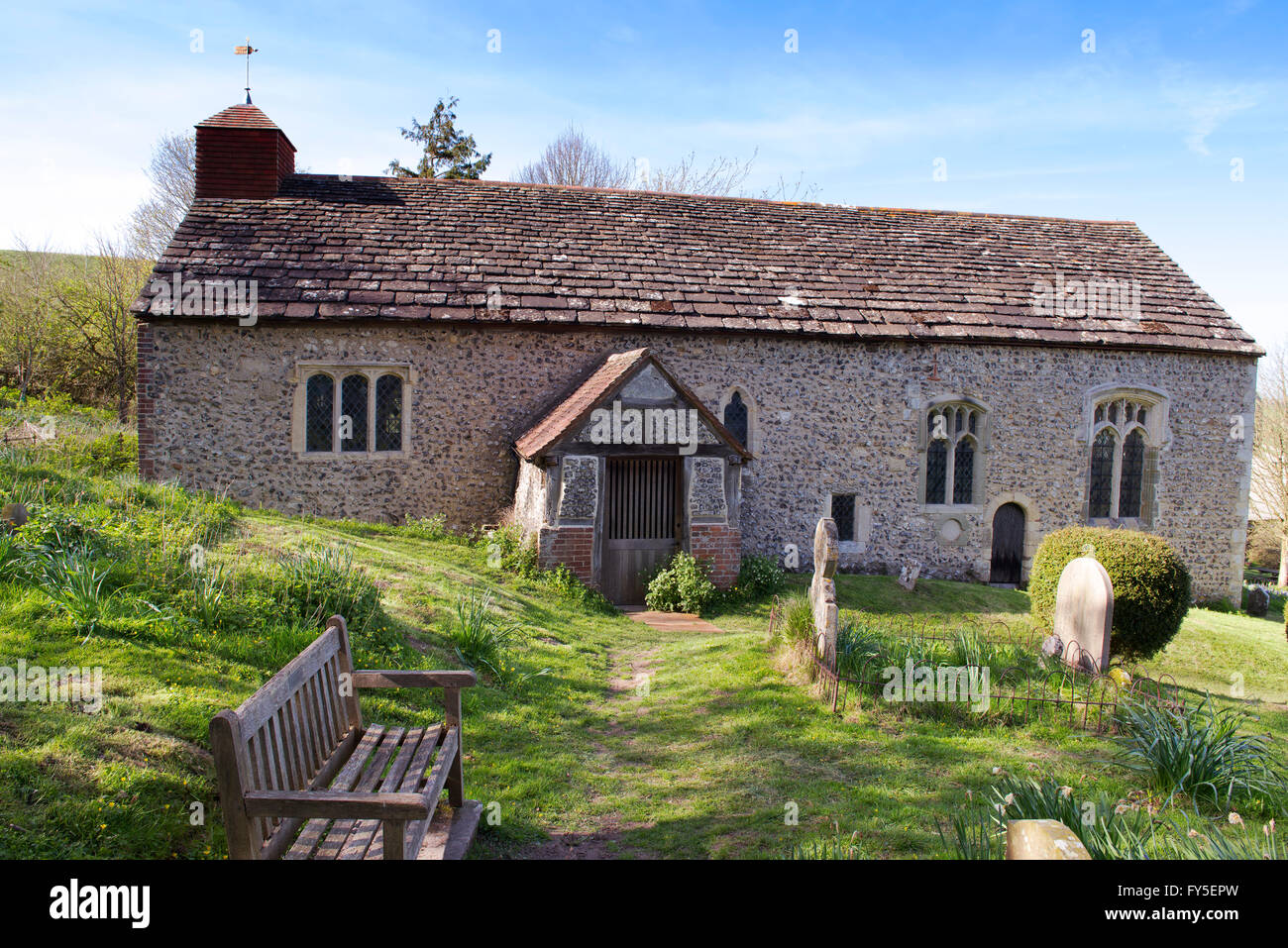 Die Pfarrkirche im Ortsteil Coombes in Adur Valley, South Downs National Park Stockfoto