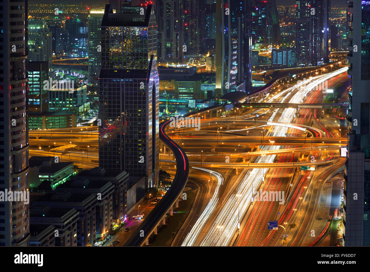 Luftaufnahme der Dubai Downtown Rush Hour Stockfoto