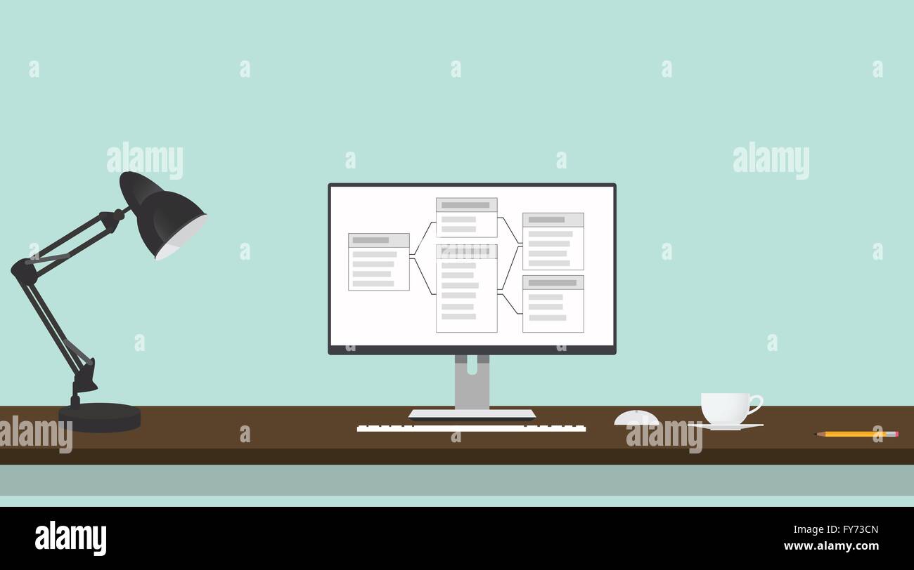 relationale Datenbank-Tabelle auf dem Bildschirm des Computers Stock Vektor