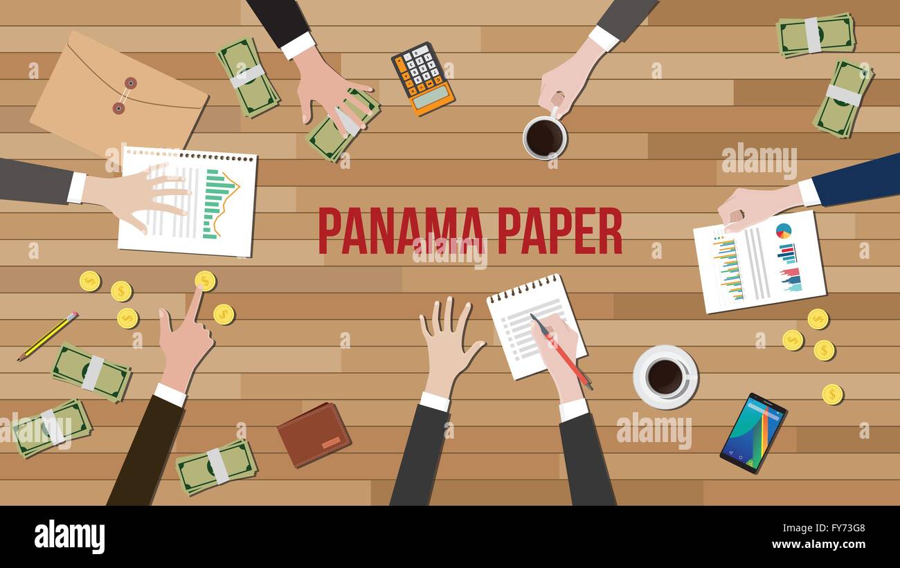Panama Papiere betrug Abbildung mit Geld und Menschen arbeiten zusammen Stock Vektor