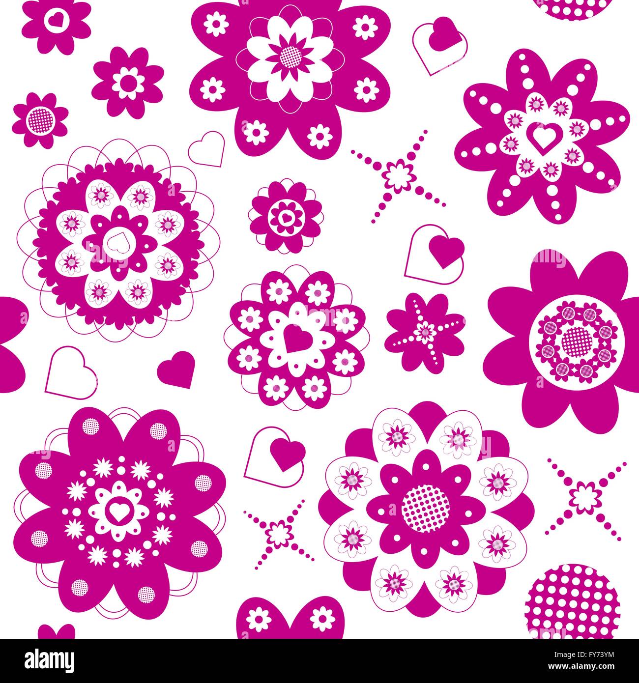 Rosa Blumen und Herzen nahtlos, die geschnittenen Formen in einer Weise organisiert sind, enthält die Abbildung eine rosa Farbe, Eps 8, Stock Vektor