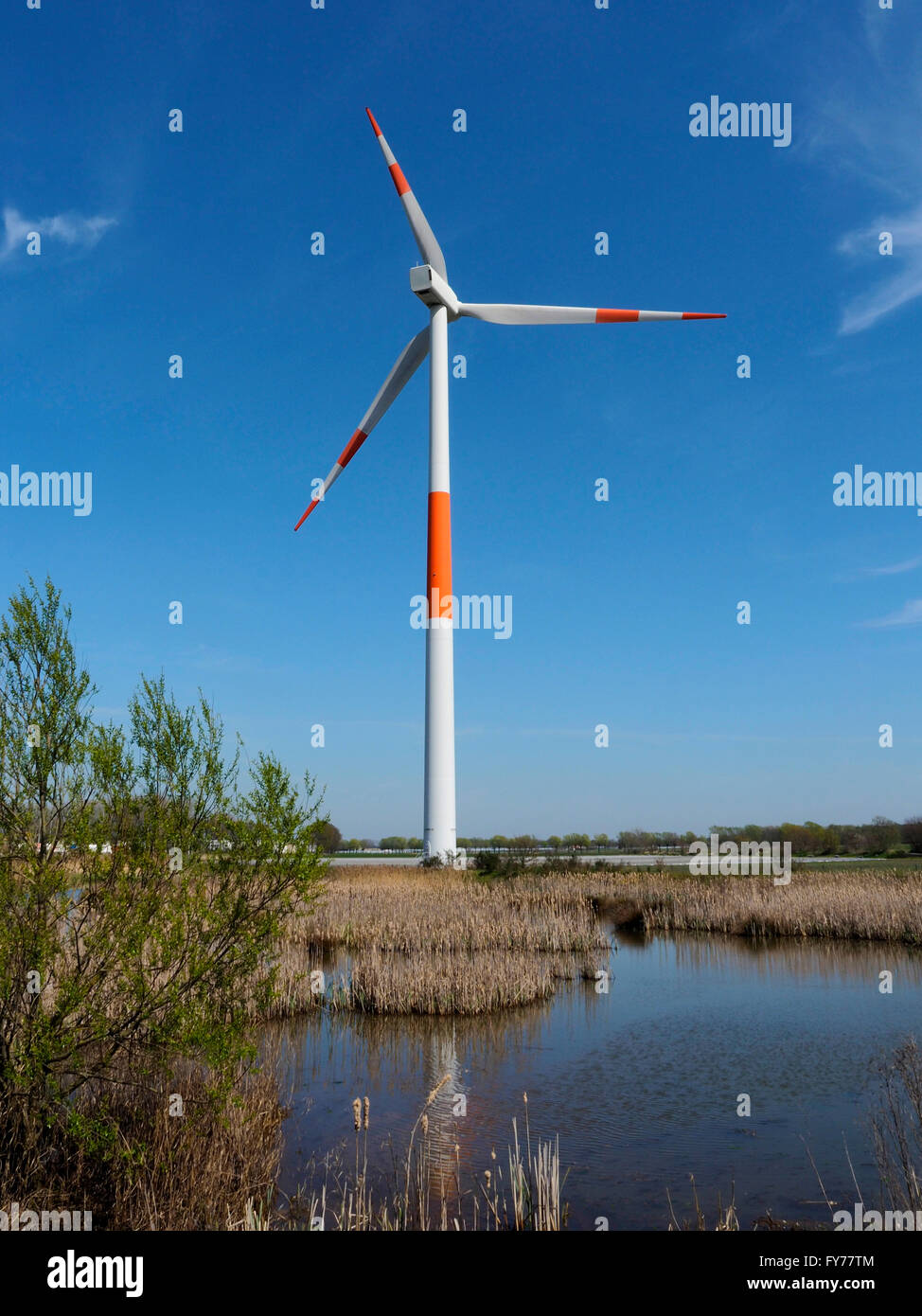 Große Windmühle mit blauem Himmel an Niederländisch-belgischen Grenze in der Nähe von Hazeldonk Stockfoto
