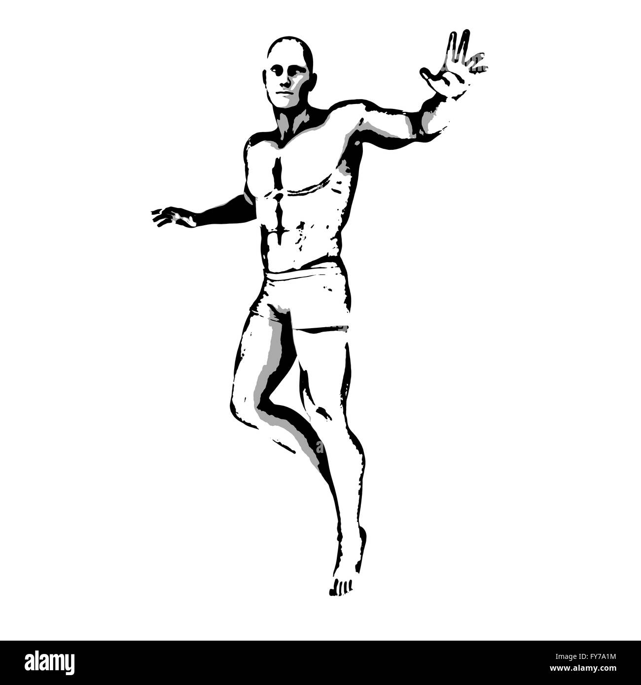 Comic-Buch-Held-Pose in Skizze Tinte Abbildung Stockfoto