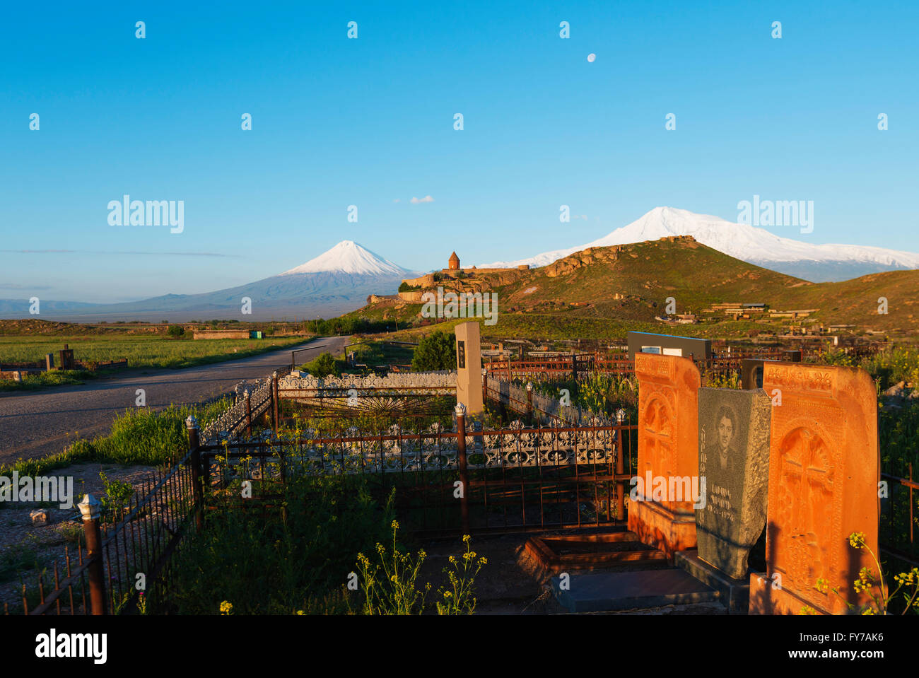 Eurasien, Kaukasus, Armenien, Kloster Khor Virap, Berg Ararat (5137m) höchster Berg in der Türkei aus Armen fotografiert Stockfoto