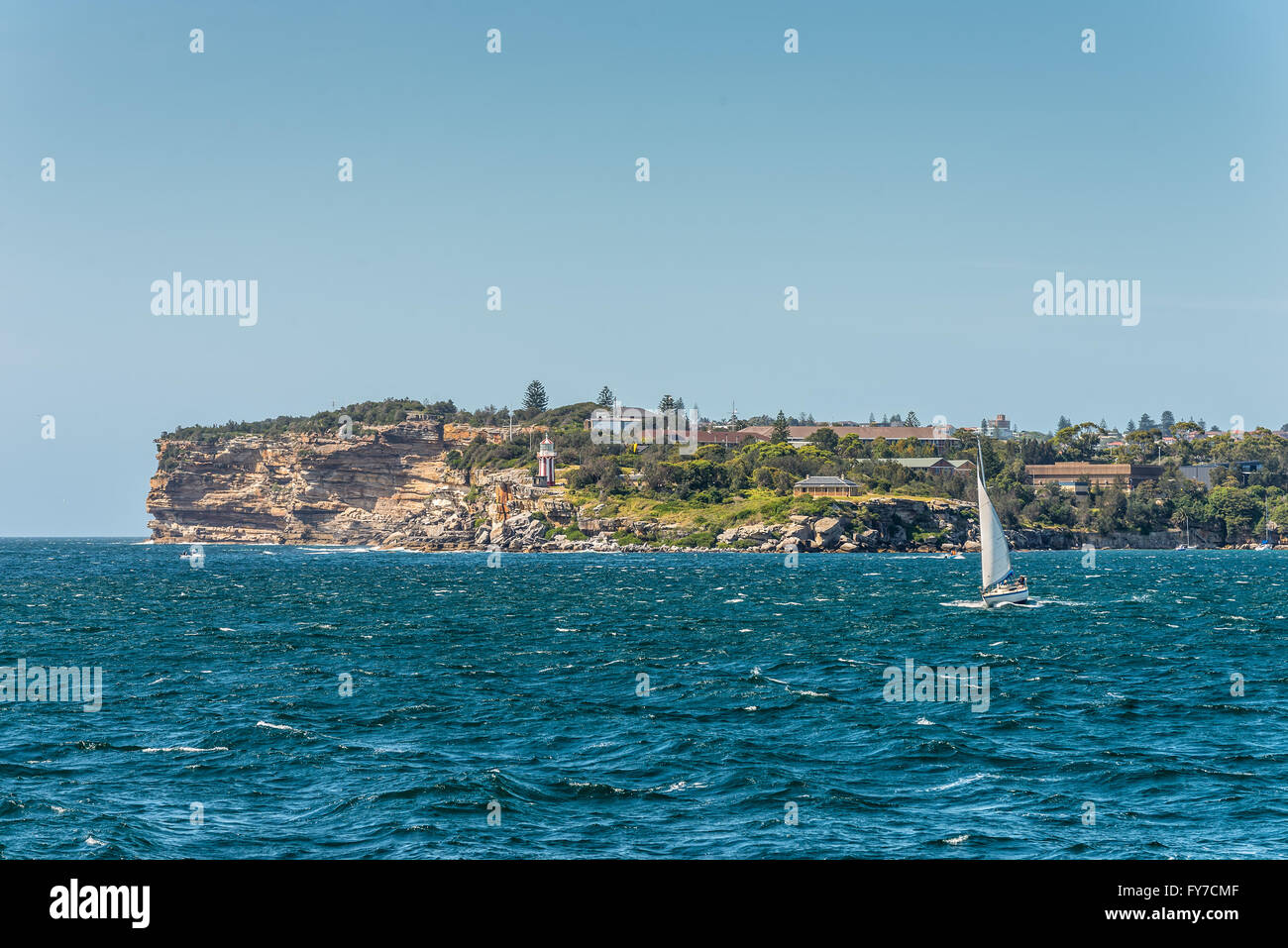 Hornby Leuchtturm, auch bekannt als South Head niedriger Light, ist eine aktive Leuchtturm an der Spitze der South Head, Australien Stockfoto