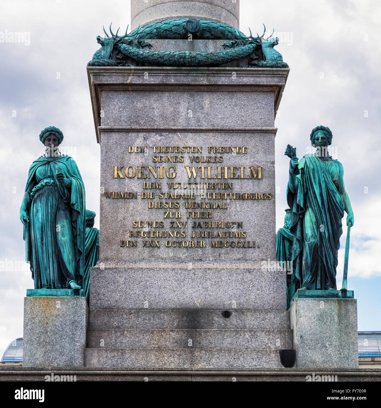 Basis des Jubiläums Spalte Gedenken silbernes Jubiläum von König Wilhelm 1. Schlossplatz, Stuttgart, Deutschland Stockfoto
