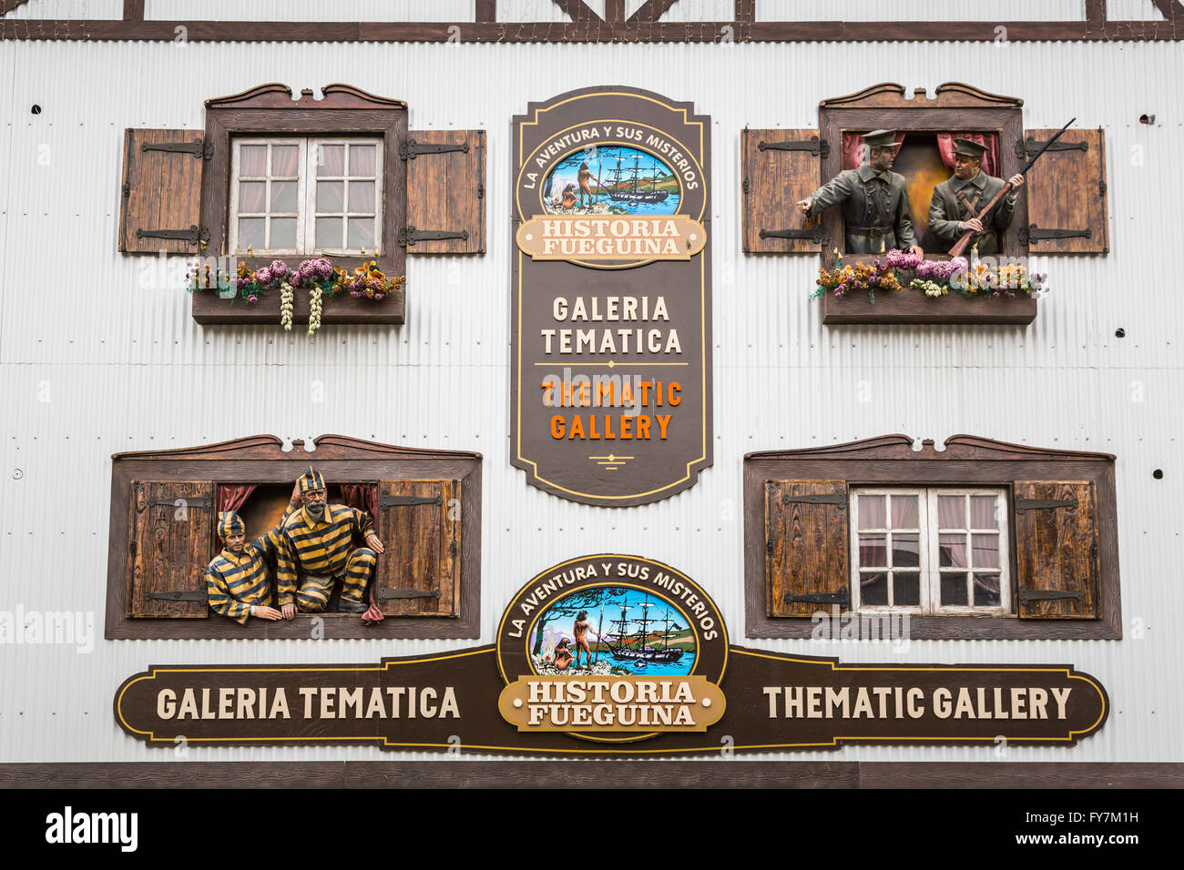 Eine thematische Galerie in der Innenstadt von Ushuaia, Argentinien, Südamerika. Stockfoto