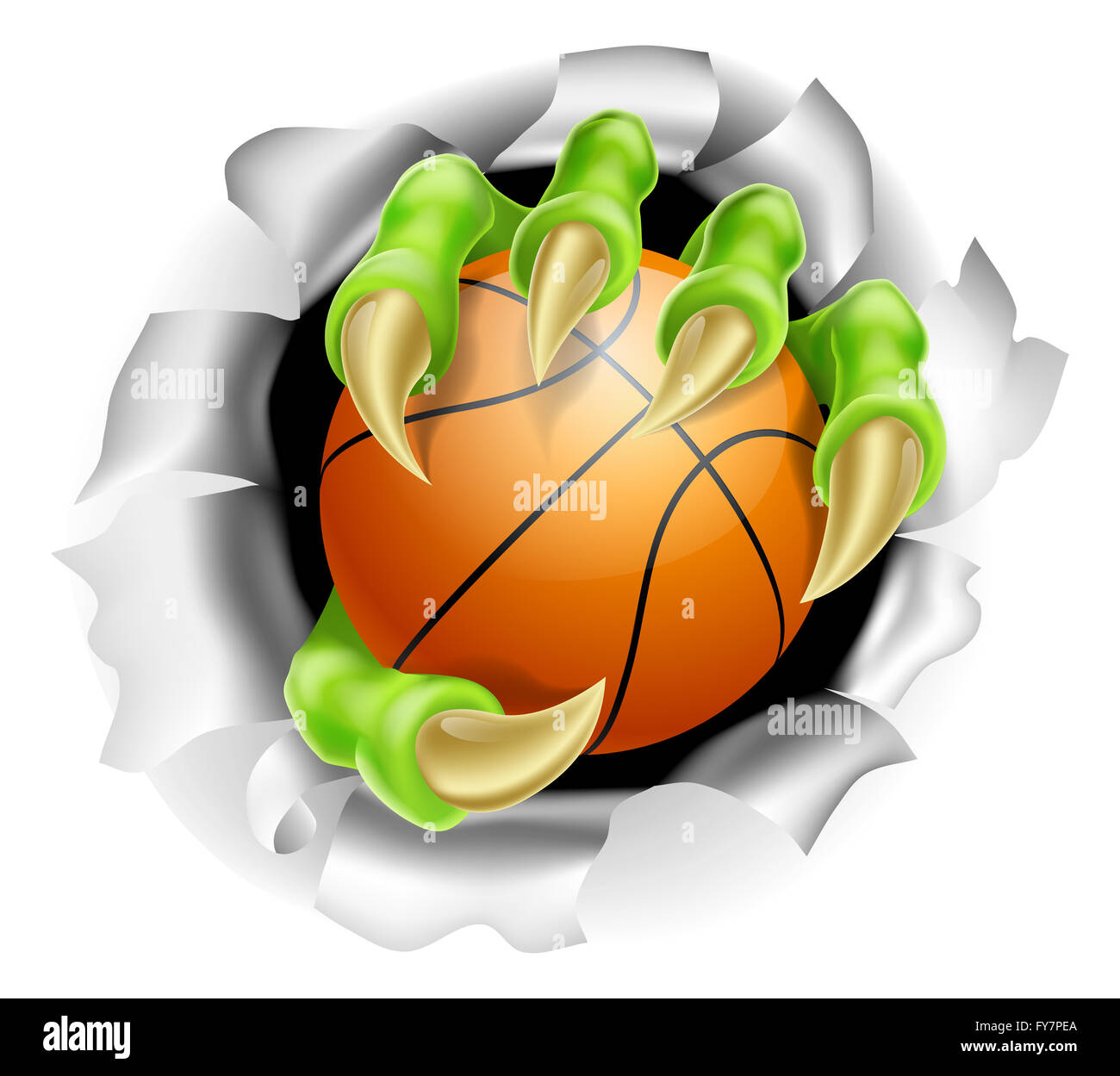 Ein Beispiel für eine Kralle Hand einen Basketball Ball Rippen aus dem Hintergrund Stockfoto