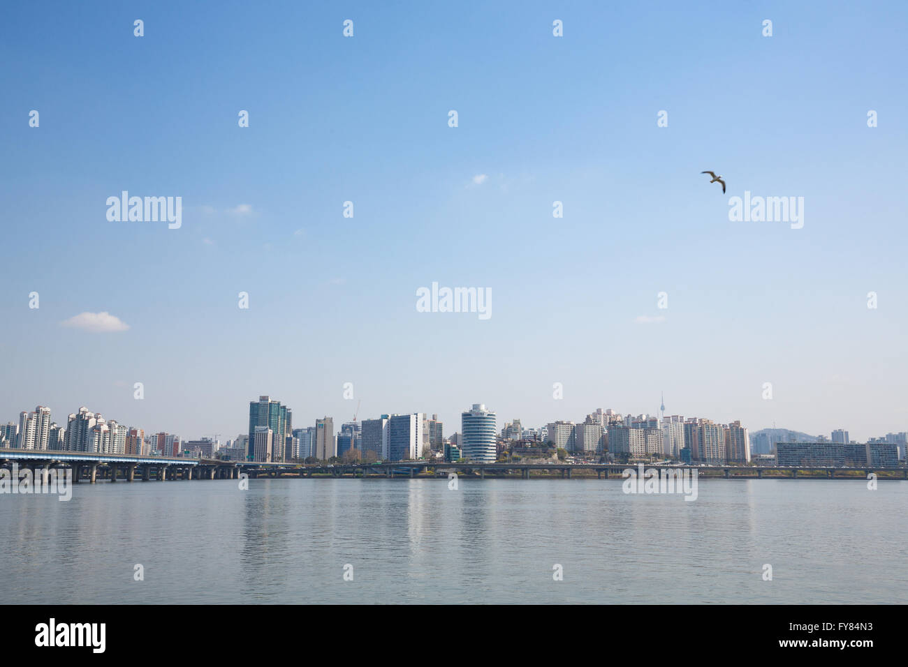 Ansicht der Stadt Seoul & Han-Fluss Stockfoto