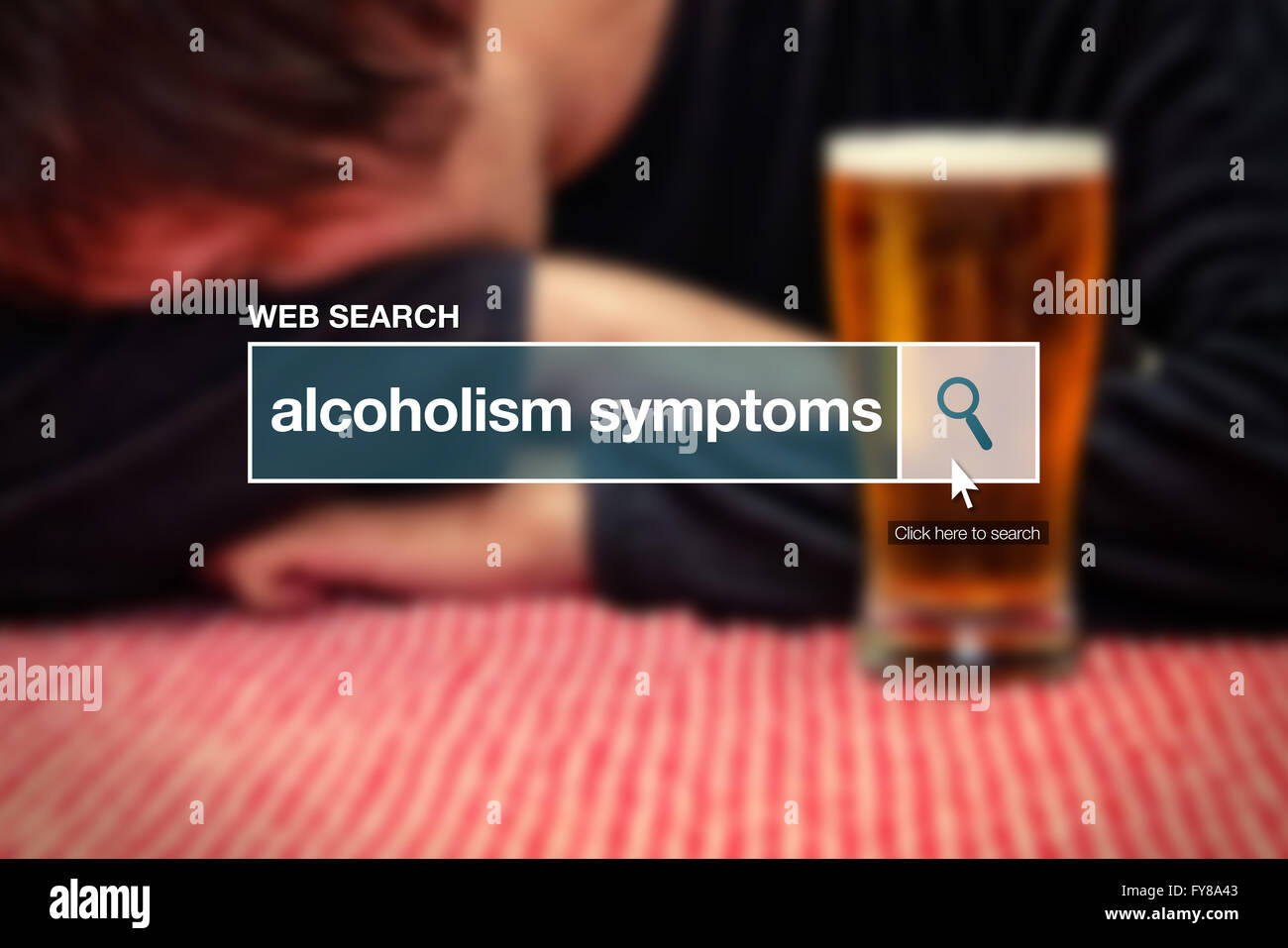 Web Suche Bar Glossarbegriff - Alkoholismus Symptome Definition im Internet Glossar. Stockfoto