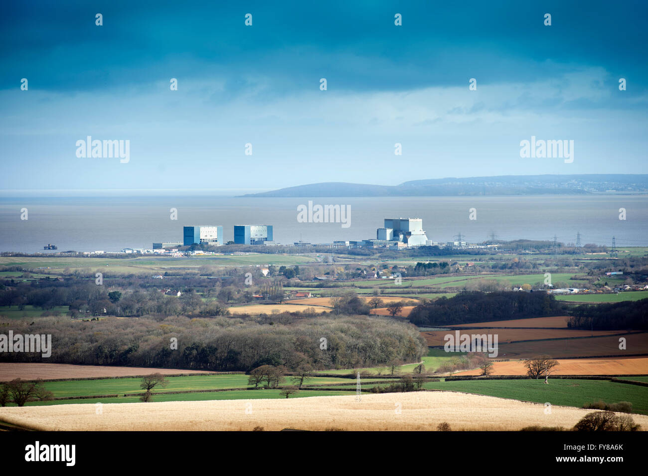 Die Website von EDF Energy Hinkley Point C Kernkraftwerk, mit bestehender Twin-Reaktoren von Hinkley A (links) und Hinkley B Stockfoto