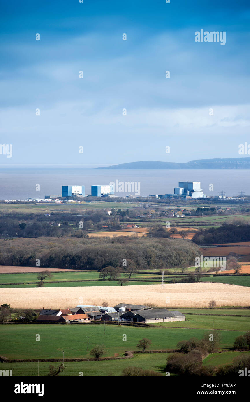 Die Website von EDF Energy Hinkley Point C Kernkraftwerk, mit bestehender Twin-Reaktoren von Hinkley A (links) und Hinkley B Stockfoto