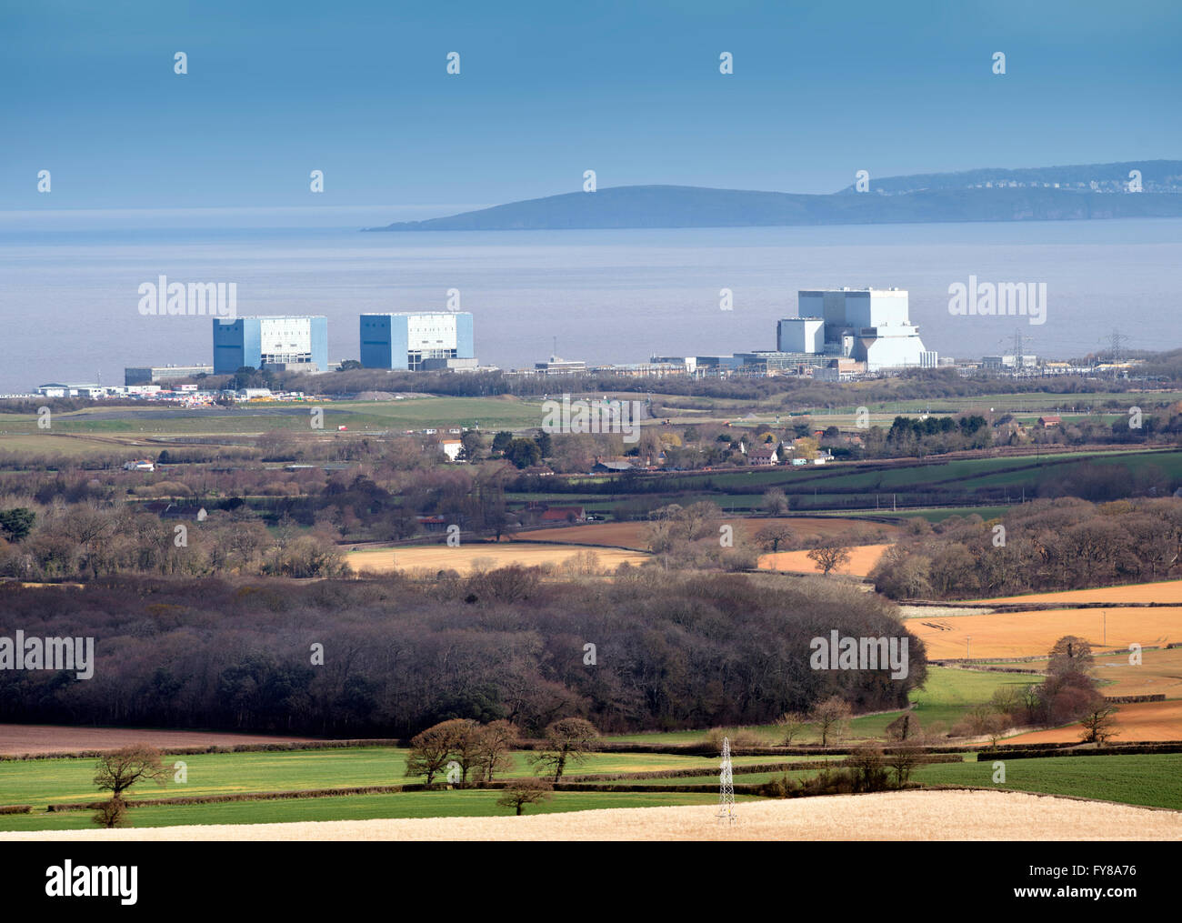 Die Website von EDF Energy Hinkley Point C Kernkraftwerk, mit bestehender Twin-Reaktoren von Hinkley A (links) und Hinkley B Stockfoto