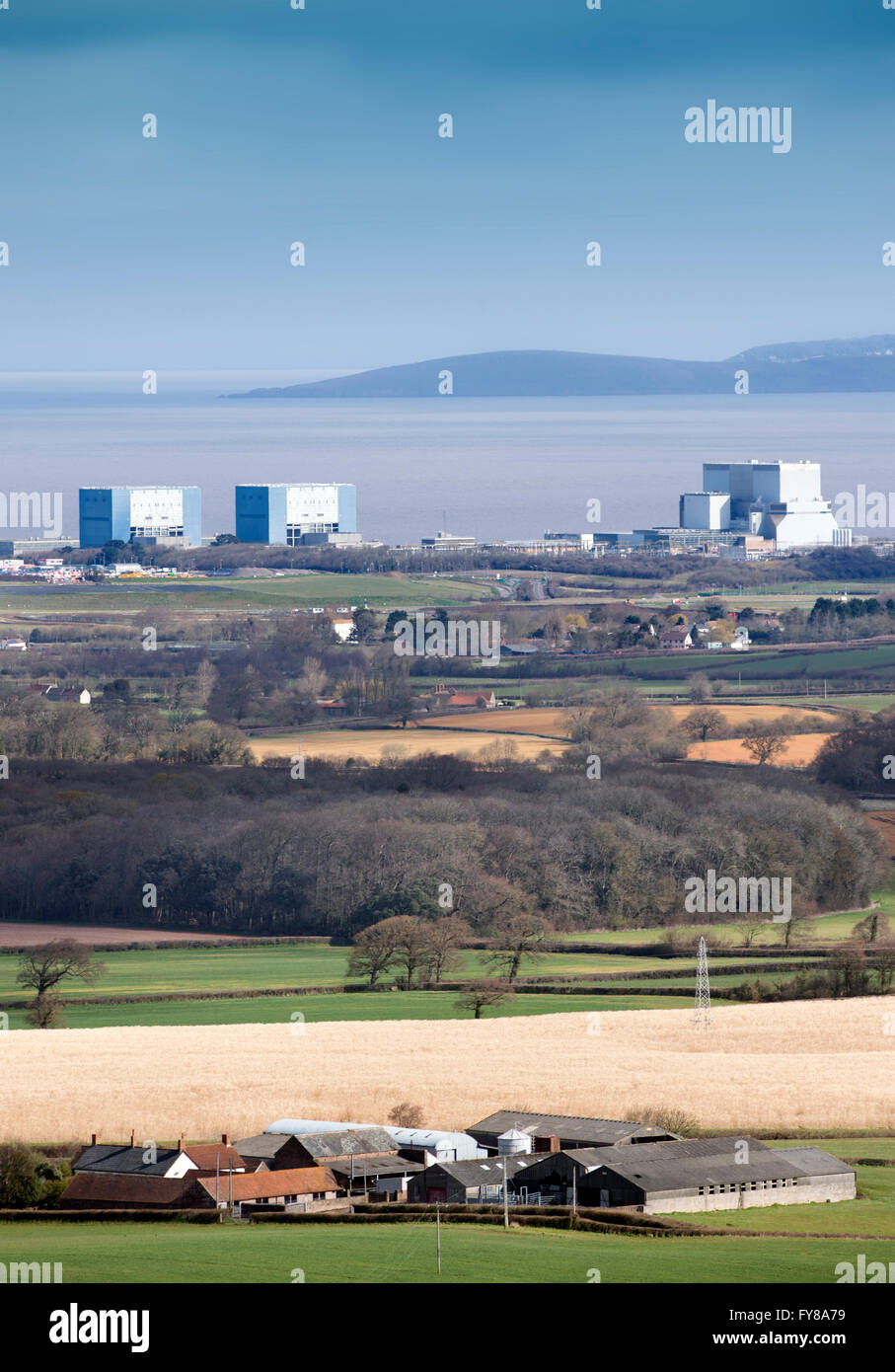 Die Website von EDF Energy Hinkley Point C Kernkraftwerk, mit bestehender Twin-Reaktoren von Hinkley A (links) und Hinkley B Stockfoto