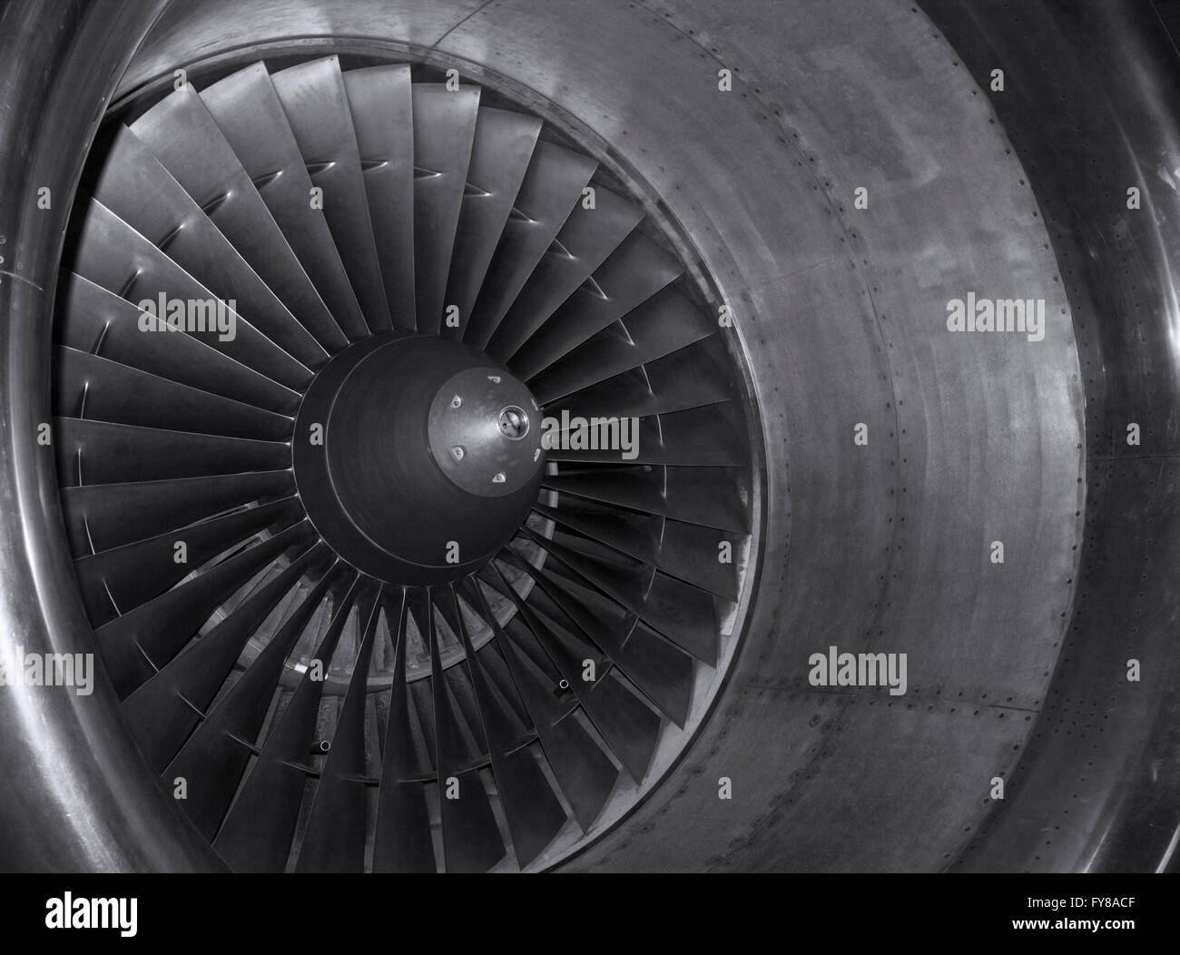 Detailansicht eines Jet-Flugzeug-Motors Stockfoto
