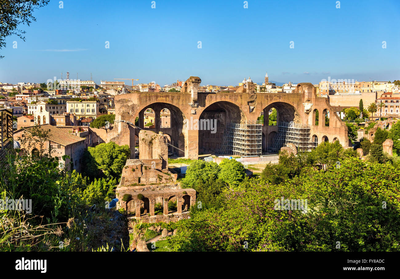 Basilika des Maxentius und Konstantin, Ruinen auf dem Forum Romanum Stockfoto