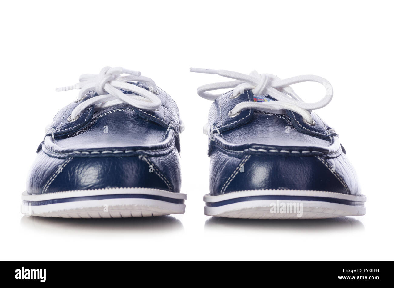 blaue Leder-Deck-Schuhe Stockfoto