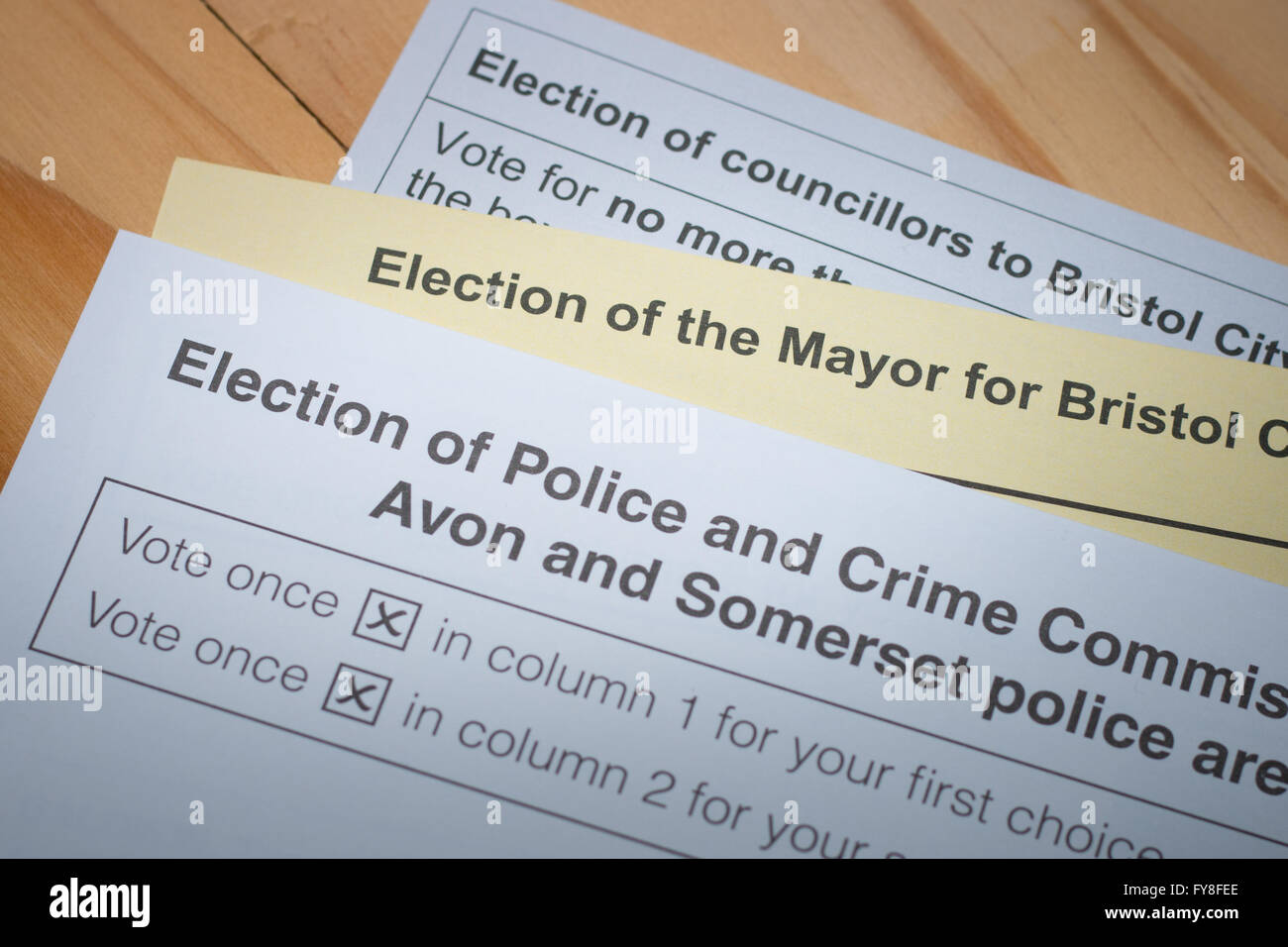 Stimmzettel für den Mai 2016 Kommunalwahlen in bristol Stockfoto