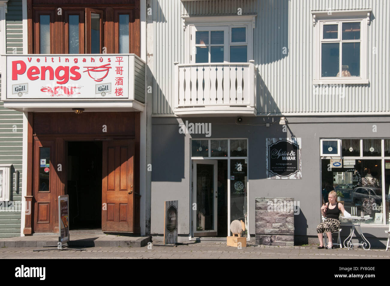 Kommerzielle Straße Stadt Akureyri Island Stockfoto