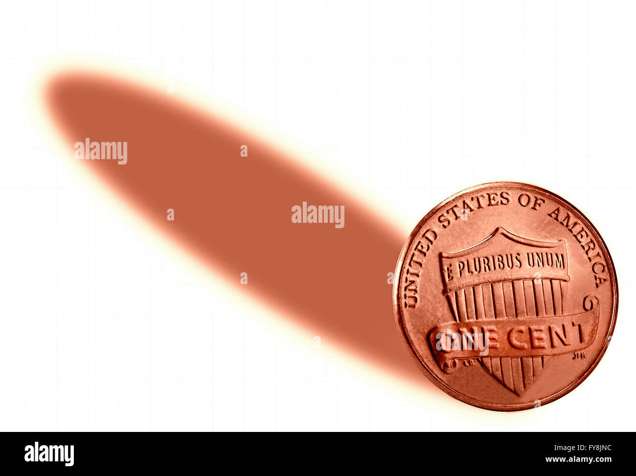 Kleine amerikanische Penny mit großer Schatten. Stockfoto
