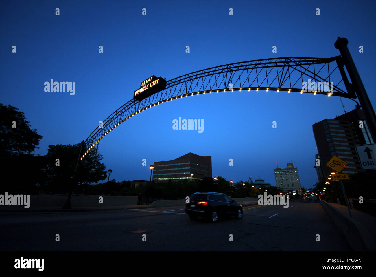 Saginaw Straße in Flint, Michigan. Stockfoto