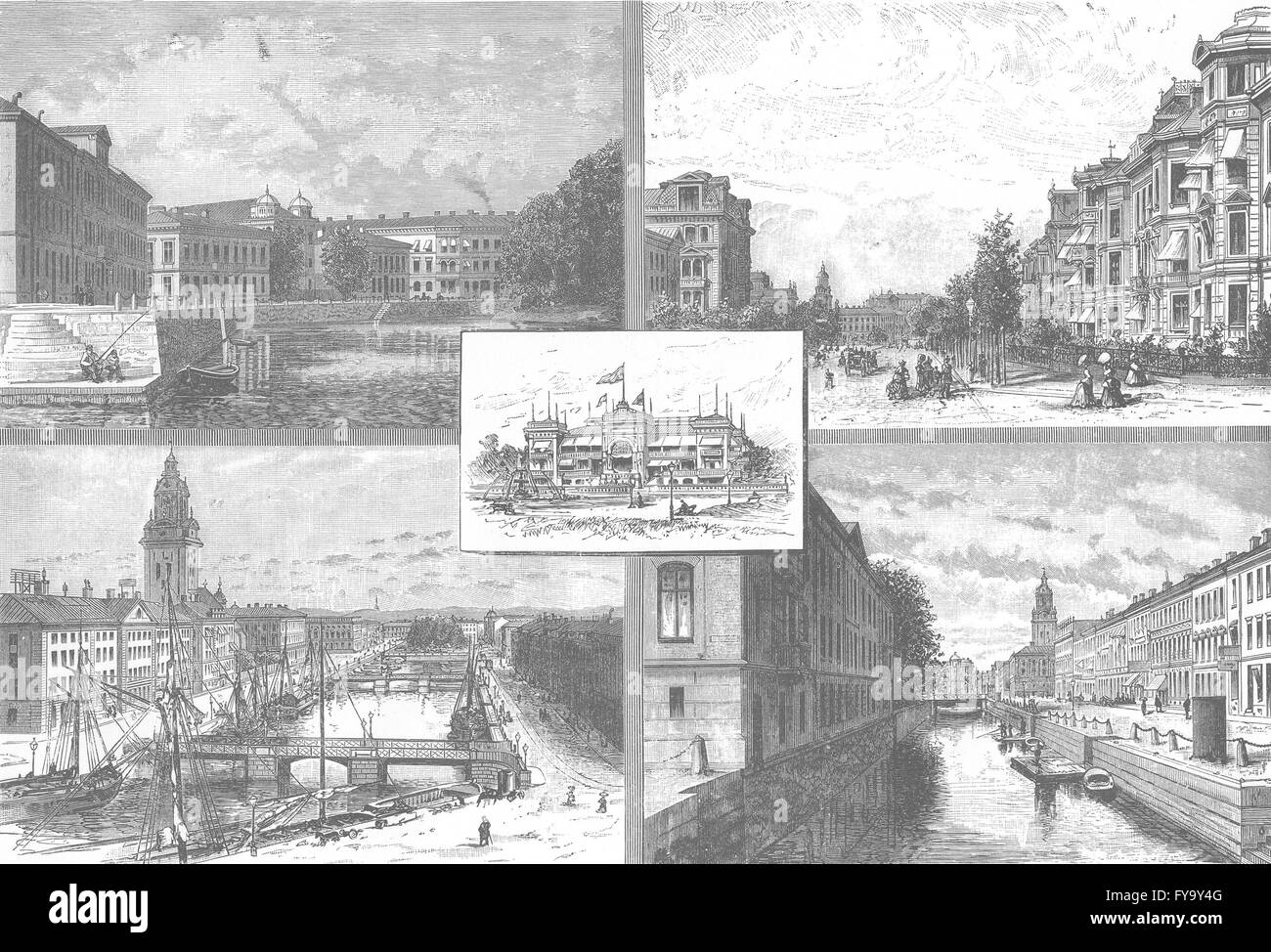 Schweden: Ansichten in Göteborg, antique print 1890 Stockfoto