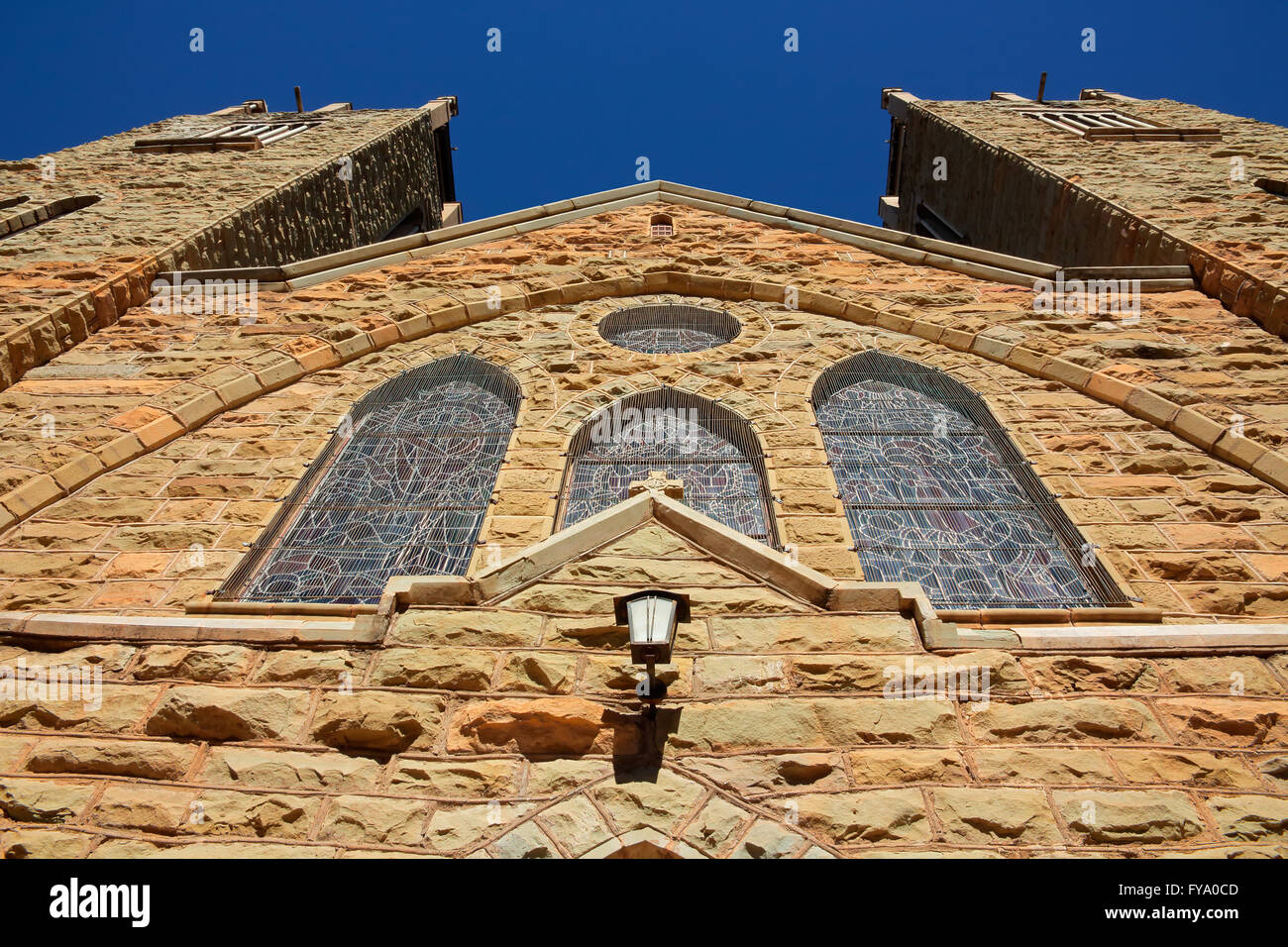 Blick auf eine alte Sandstein Kirchengebäude, Südafrika Stockfoto