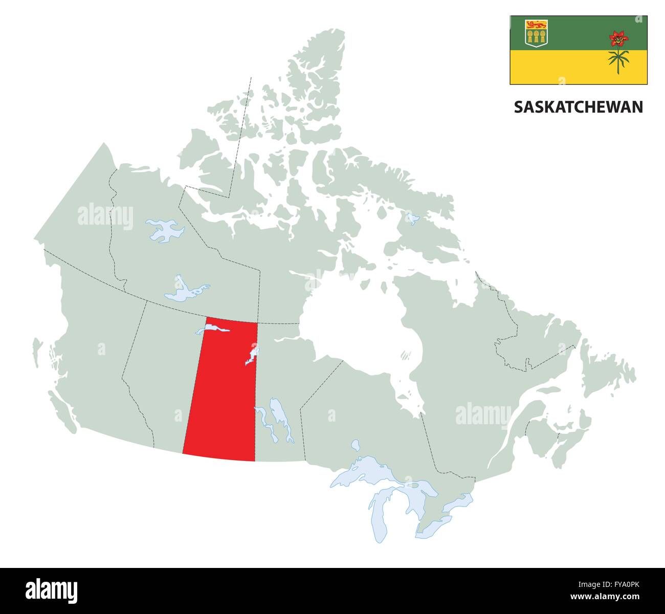 der Umriß der kanadischen Provinz Saskatchewan mit Flagge Stock Vektor