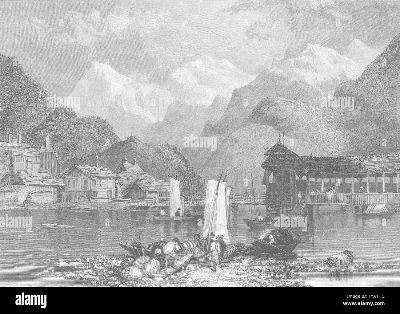Schweiz: Interlaken; Finden, antiken print 1834 Stockfoto