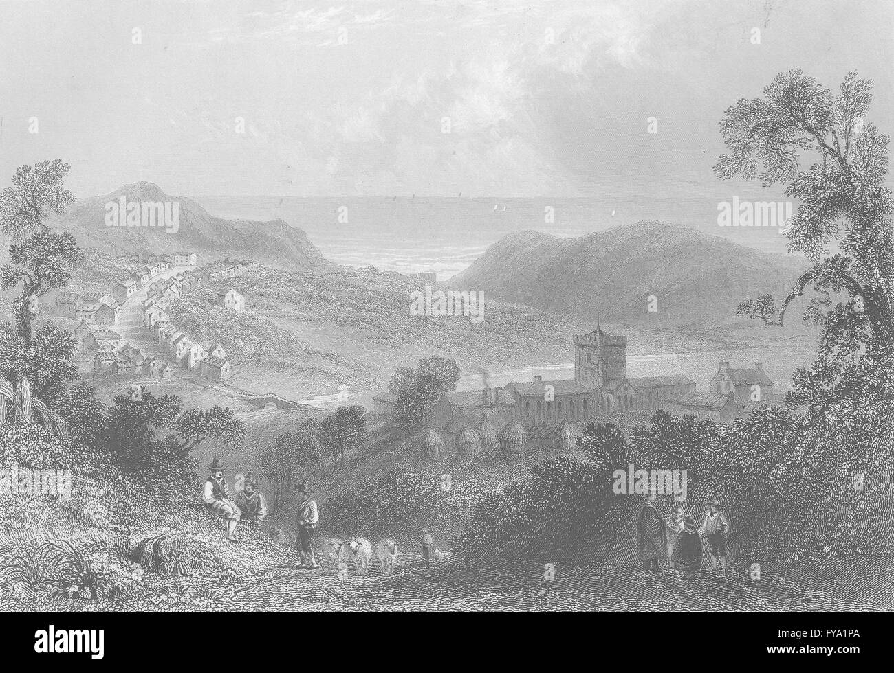 ST BEES: College & Dorf; Bartlett; Finden, antiken print 1842 Stockfoto