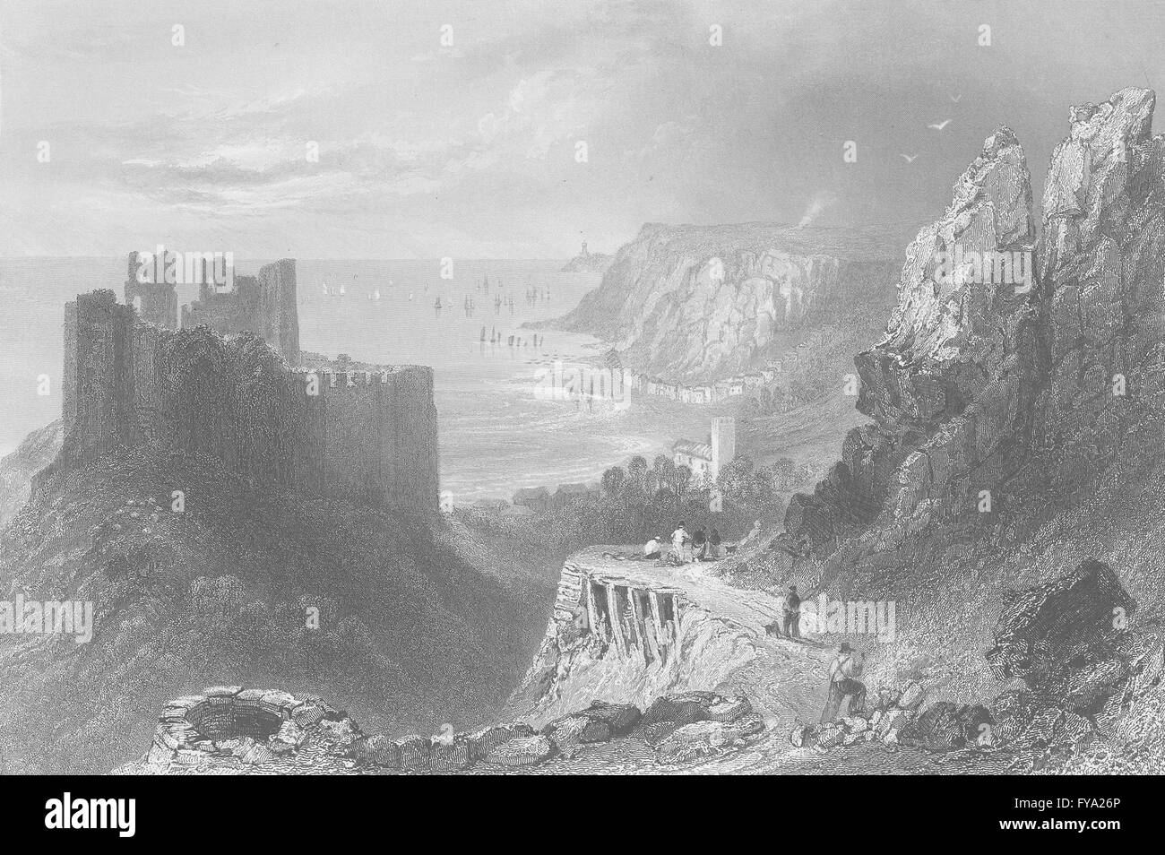 SWANSEA BAY: Überzeugender Burg; Bartlett; Finden, antiken print 1842 Stockfoto