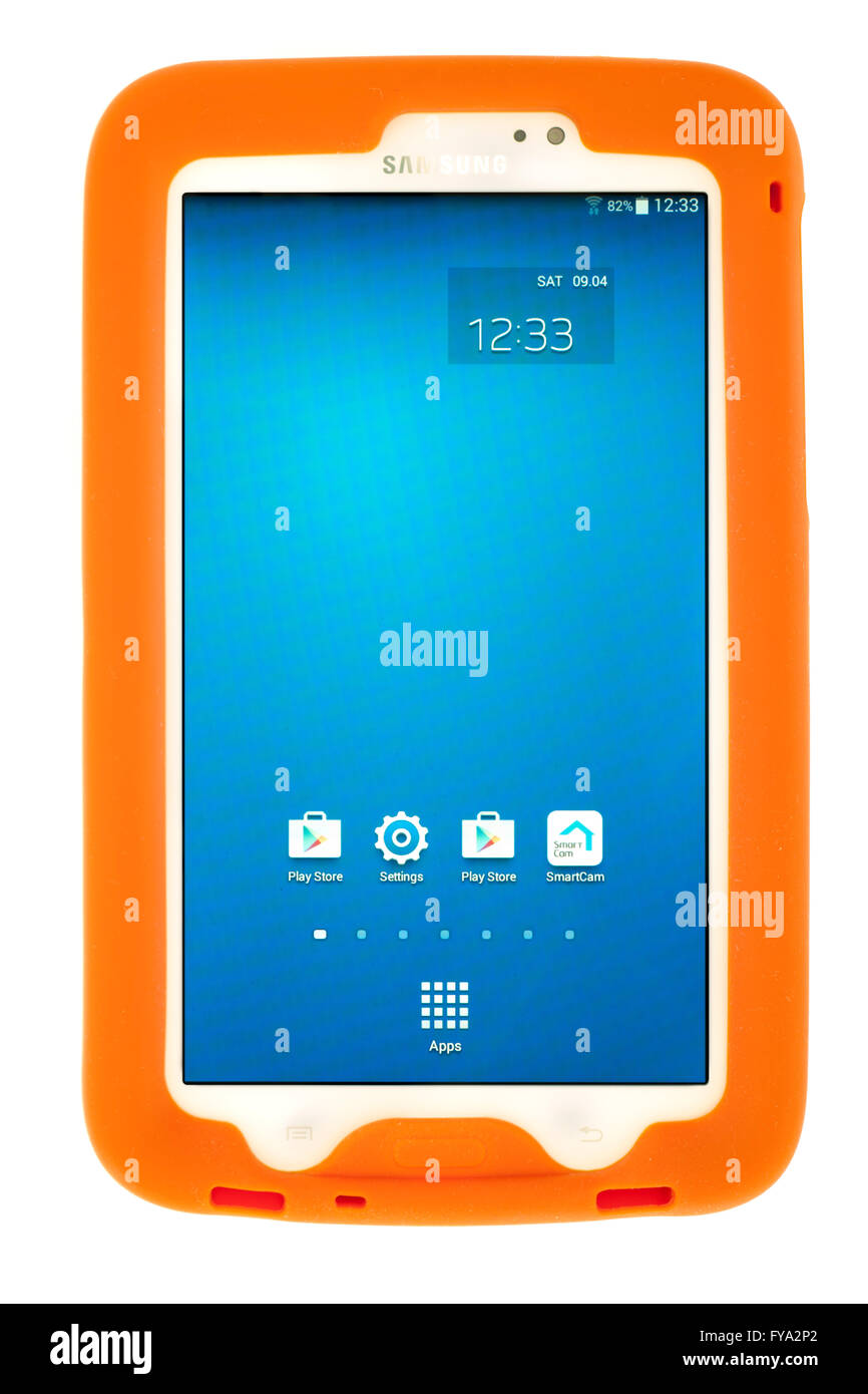 Samsung Galaxy Tab3 Tablet SM-210 in ein Bobj schützendem Silikon robustes Gehäuse Stockfoto