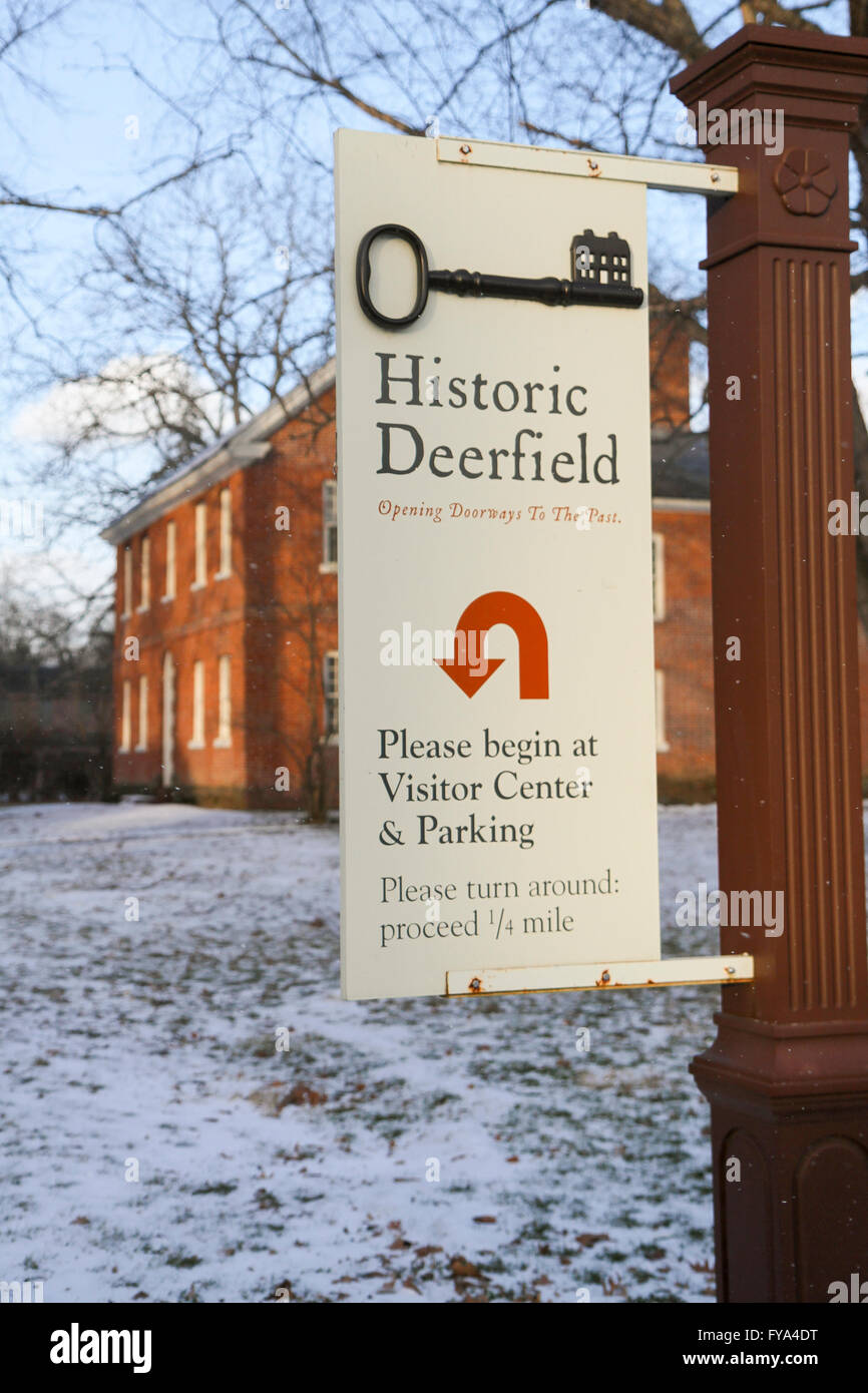 Melden Sie sich für historische Deerfield, alte Deerfield, Massachusetts, Stockfoto