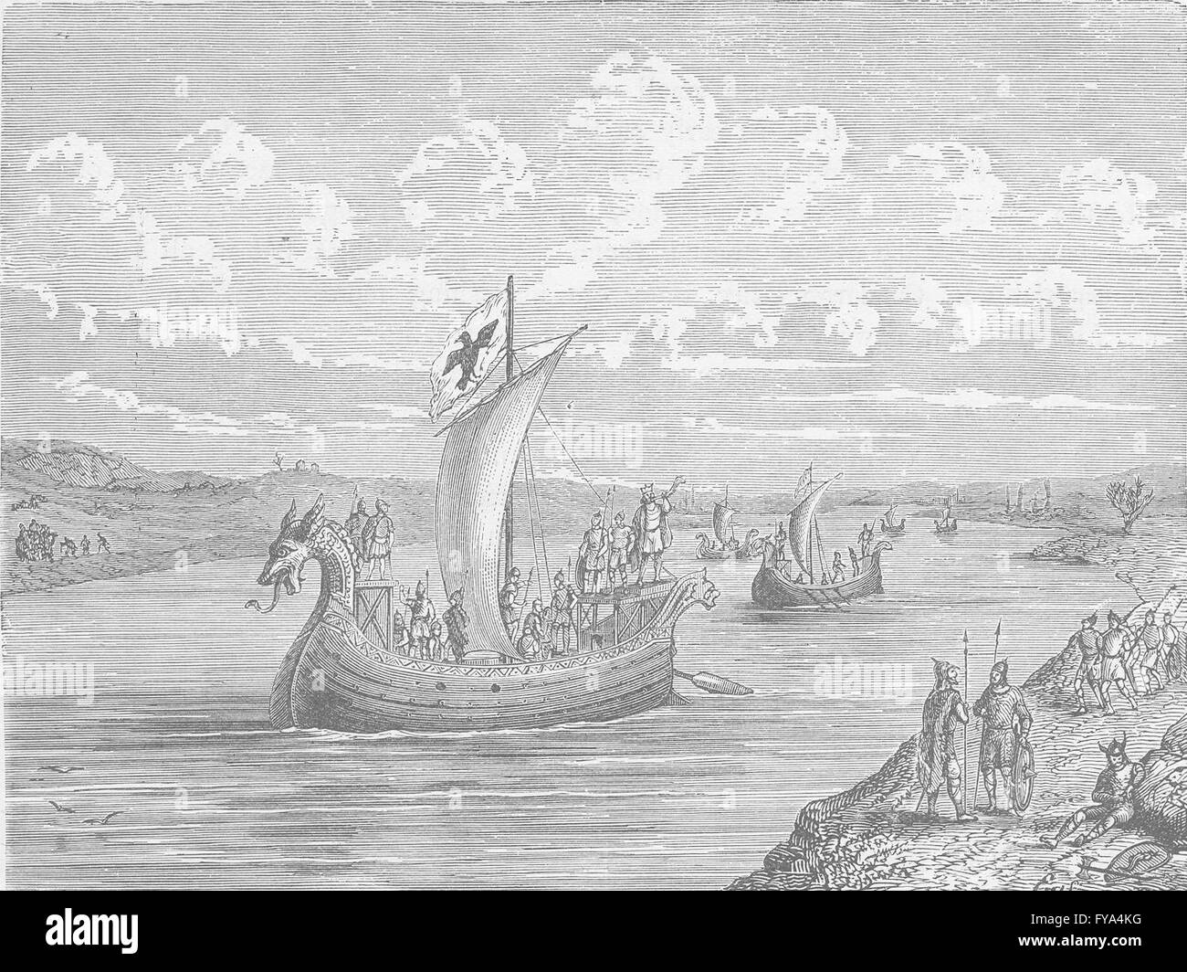 Frankreich: Norman Schiffe aufsteigend einen Fluss, antiken Drucken 1894 Stockfoto
