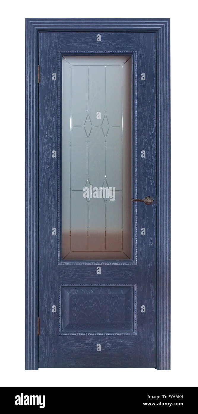 Blaue Tür isoliert Stockfoto