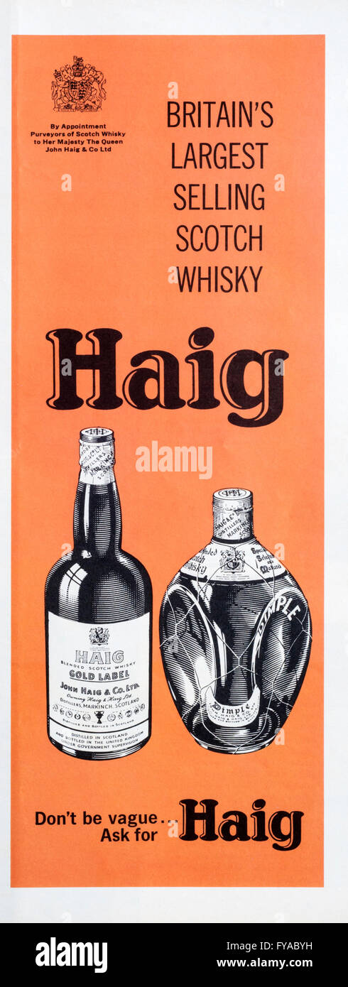 1960er Jahre Werbung Werbung Haig Gold Label Scotch Whisky. Stockfoto