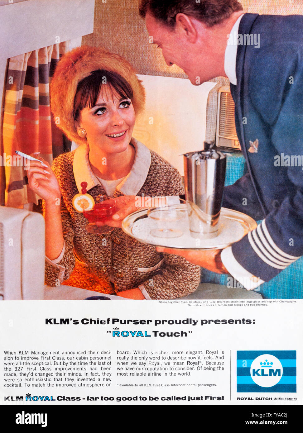 1960er Jahre Magazin Werbung Werbung KLM Royal Dutch Airlines. Stockfoto