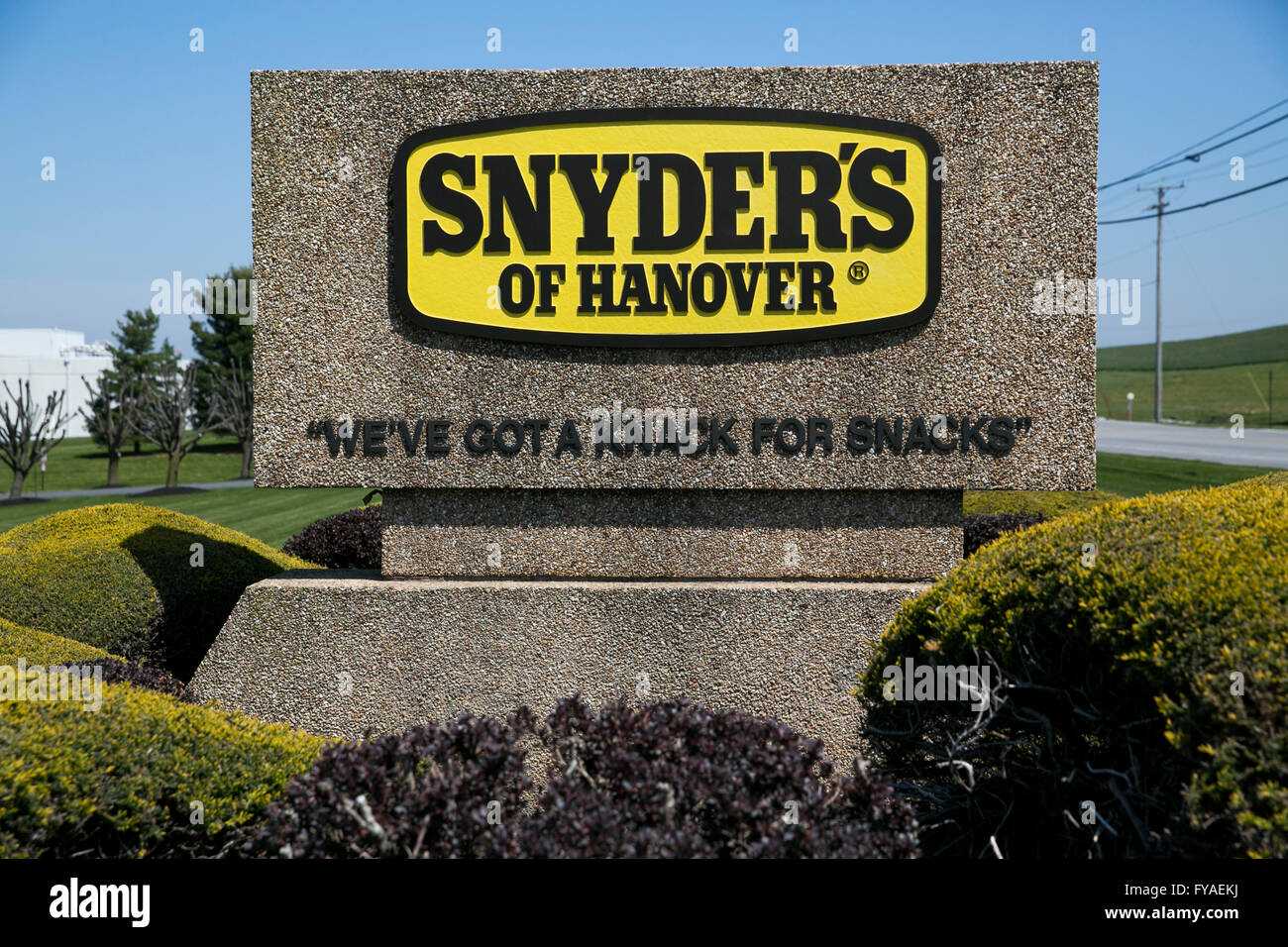 Ein Logo Zeichen außerhalb der Hauptsitz des Snyders Hannover in Hannover, Pennsylvania am 17. April 2016. Stockfoto