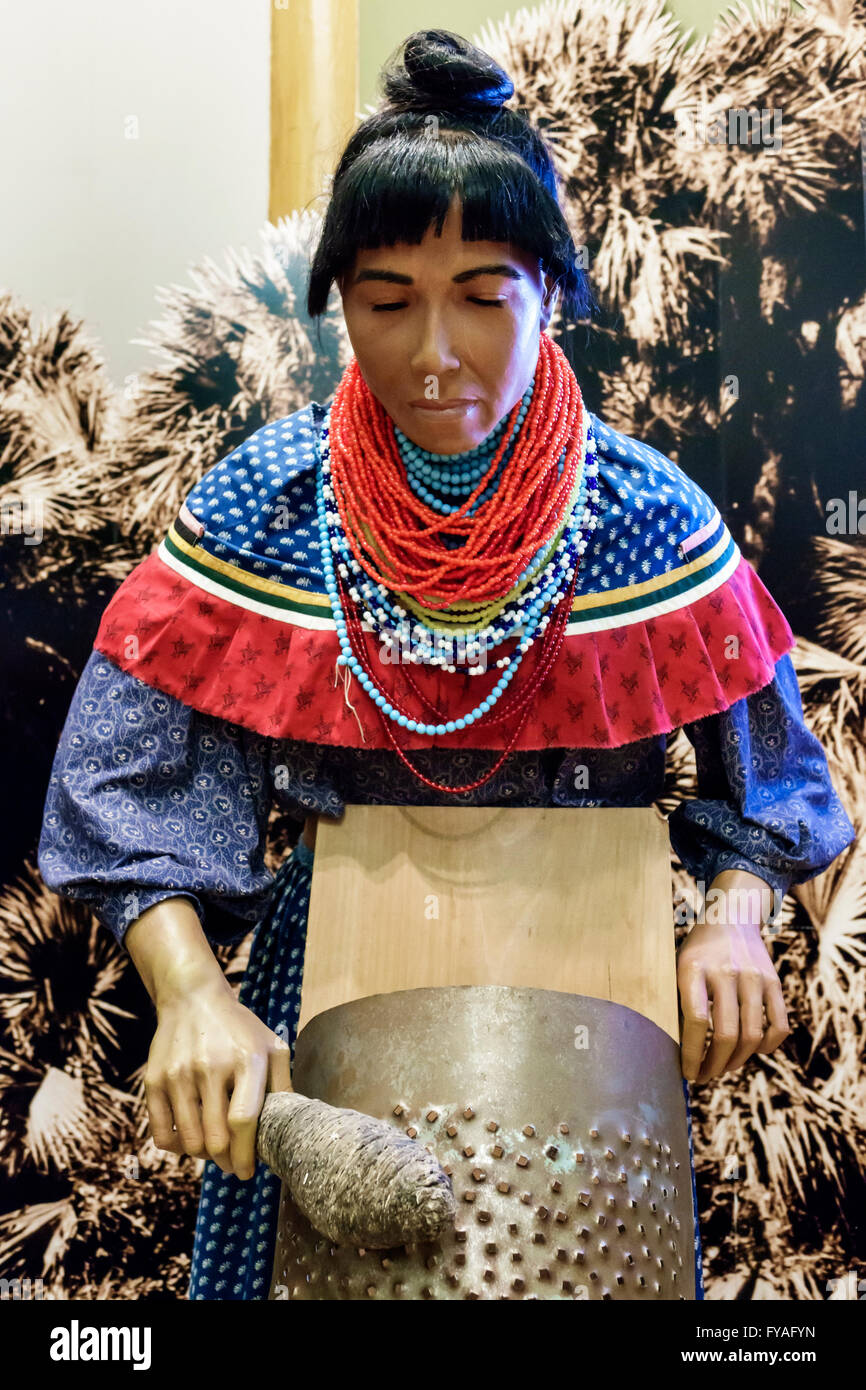 Florida Big Cypress Seminole Tribe Indian Reservation, Ah-Tah-Thi-Ki Seminole Indian Museum, innen, Ausstellungsausstellung Sammlung lebensechten mann Stockfoto