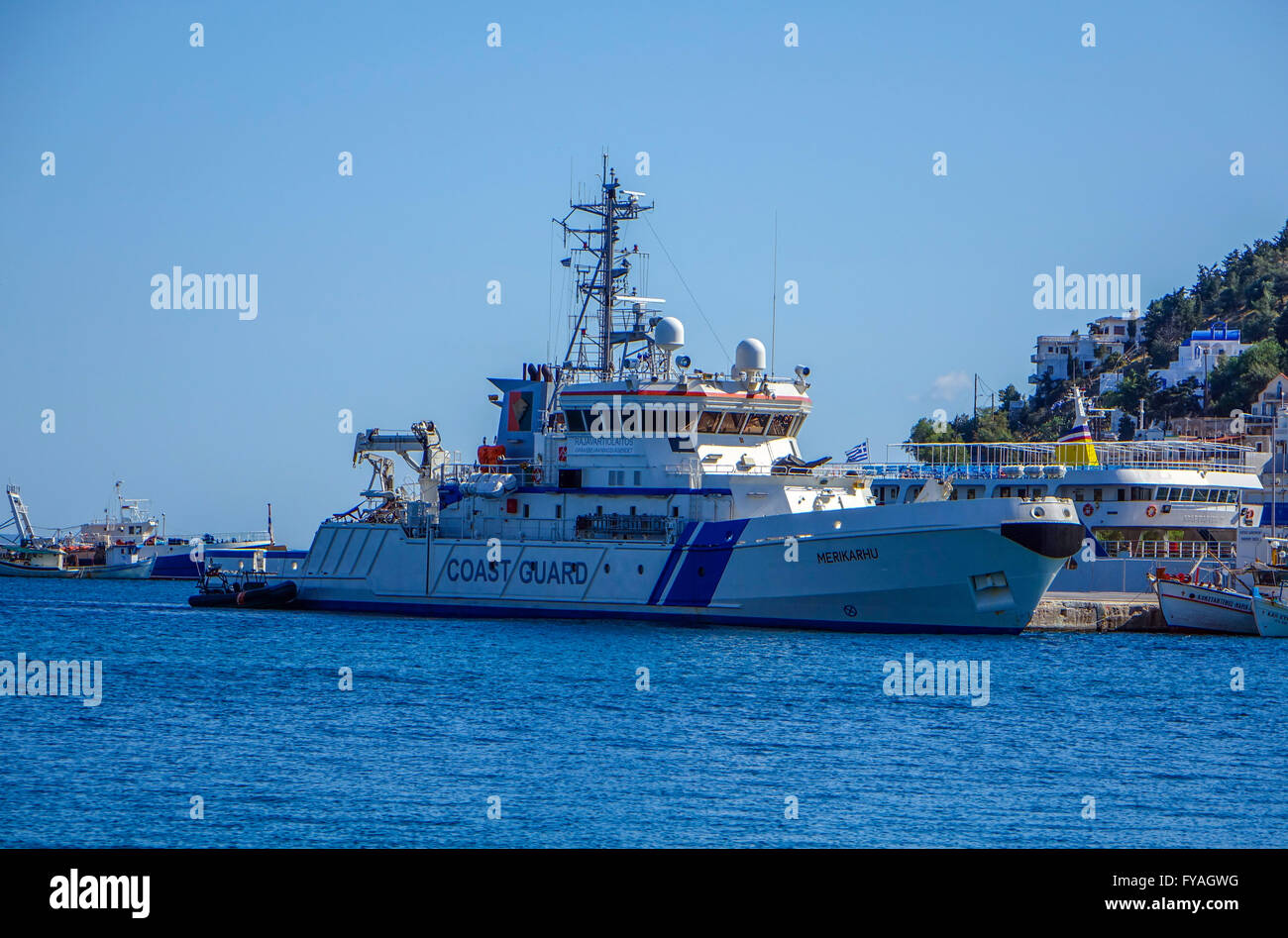 Merikarhu Schutz Schiff, Küstenwache, Hafen von Kalymnos Stockfoto