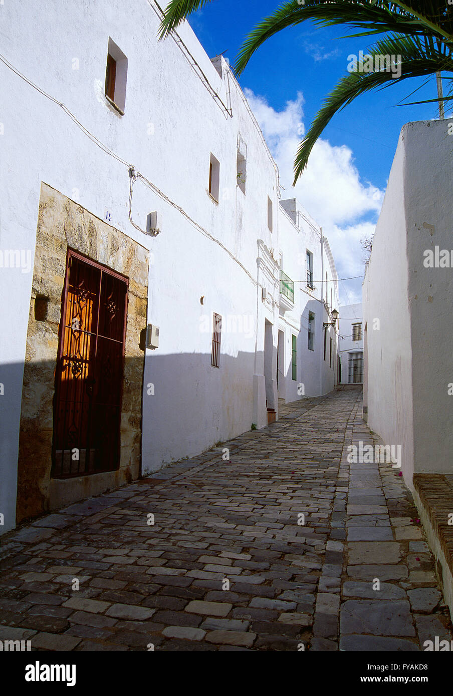 Straße. Vejer De La Frontera, Provinz Cadiz, Andalusien, Spanien. Stockfoto