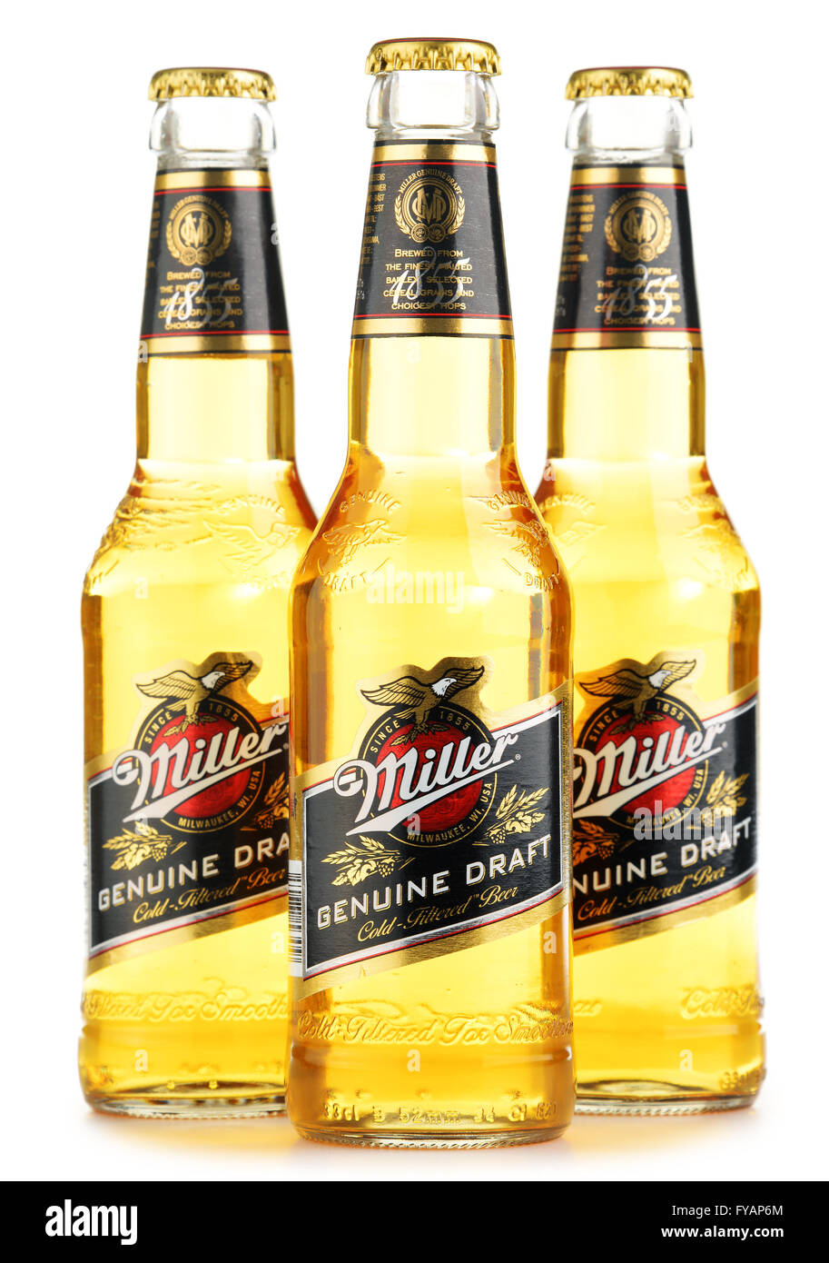 Miller Genuine Draft Bier Flaschen Stockfoto