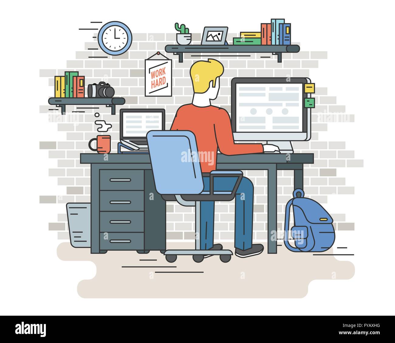 Mann mit Laptop zu Hause sitzen Stock Vektor