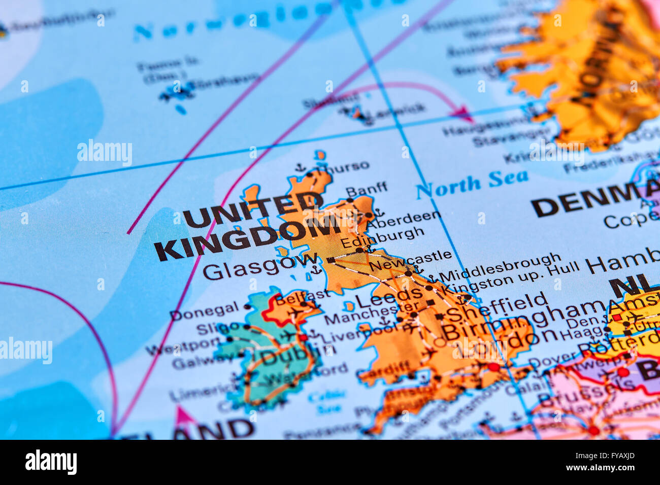 Vereinigtes Königreich in Europa auf der Weltkarte Stockfoto