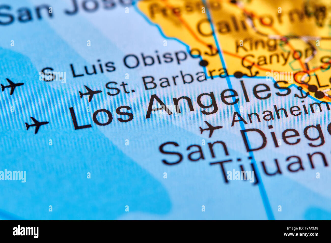 Los Angeles, Stadt in den USA auf der Weltkarte Stockfoto