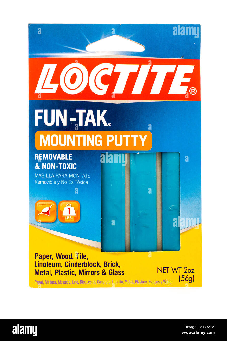 Winneconne, Wisconsin-14 September 2015: Paket von Loctite Spaß-Tak Montage Kitt. Stockfoto