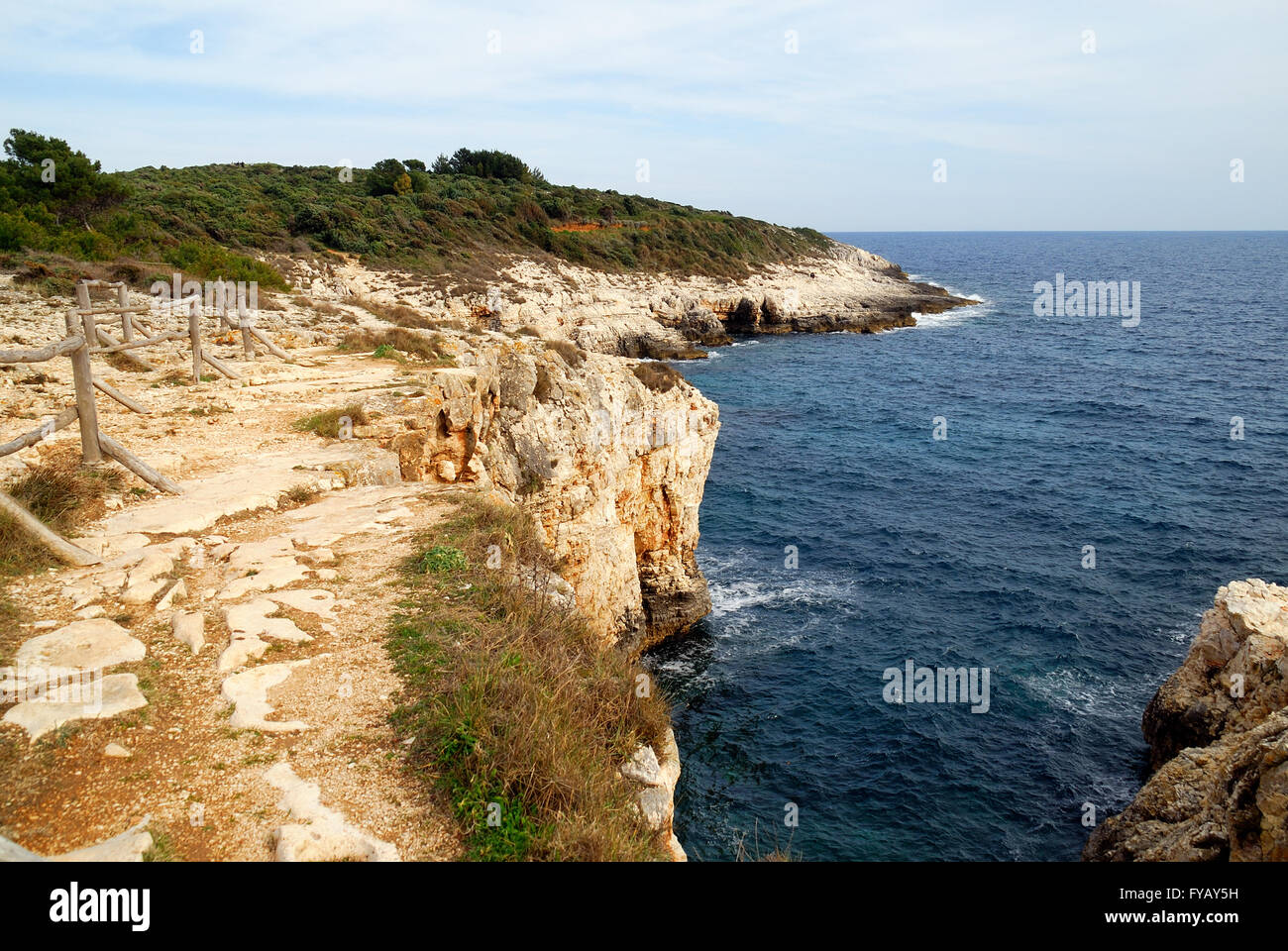 Naturpark Kamenjak, Premantura, Istrien, Kroatien. Kap Kamenjak. Der Park ist etwa zehn Kilometer von Pula entfernt, es ist der Lebensraum der Mittelmeer-Mönchsrobbe. Stockfoto