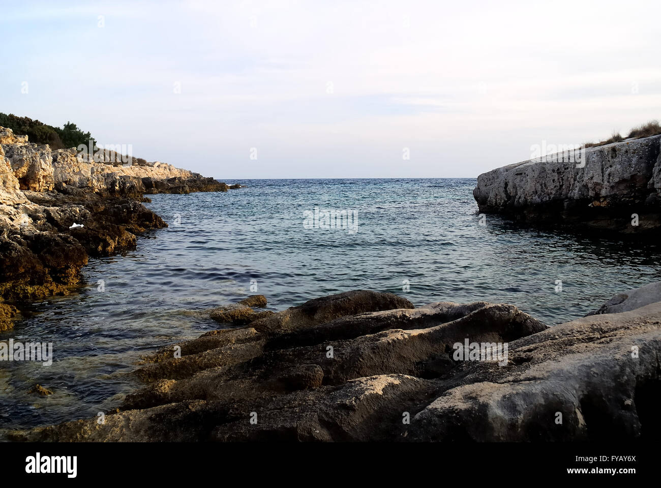 Naturpark Kamenjak, Premantura, Istrien, Kroatien. Kap Kamenjak. Der Park ist etwa zehn Kilometer von Pula entfernt, es ist der Lebensraum der Mittelmeer-Mönchsrobbe. Stockfoto