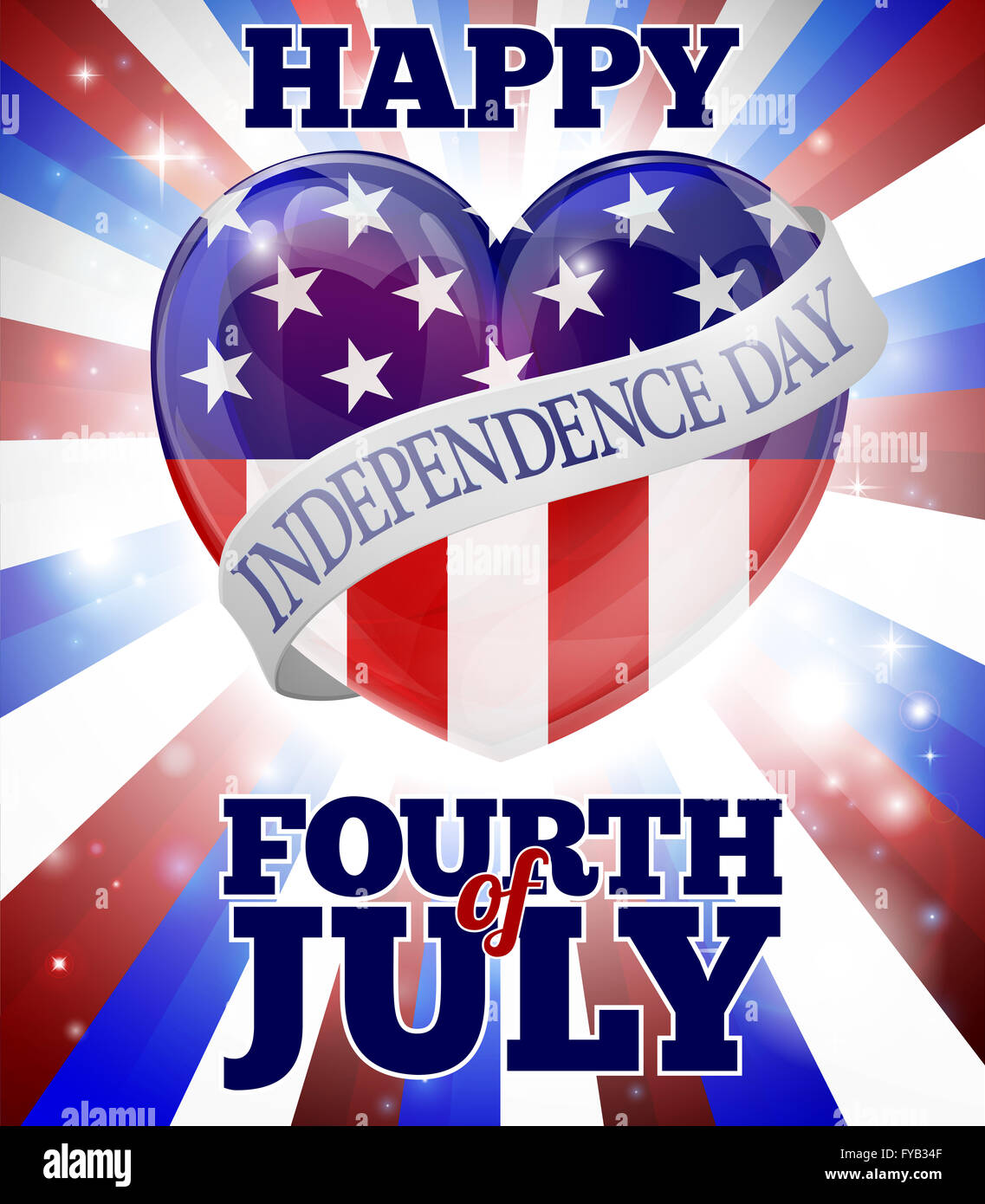 Eine glückliche Fourth Of July American Independence Day-Herz-design Stockfoto