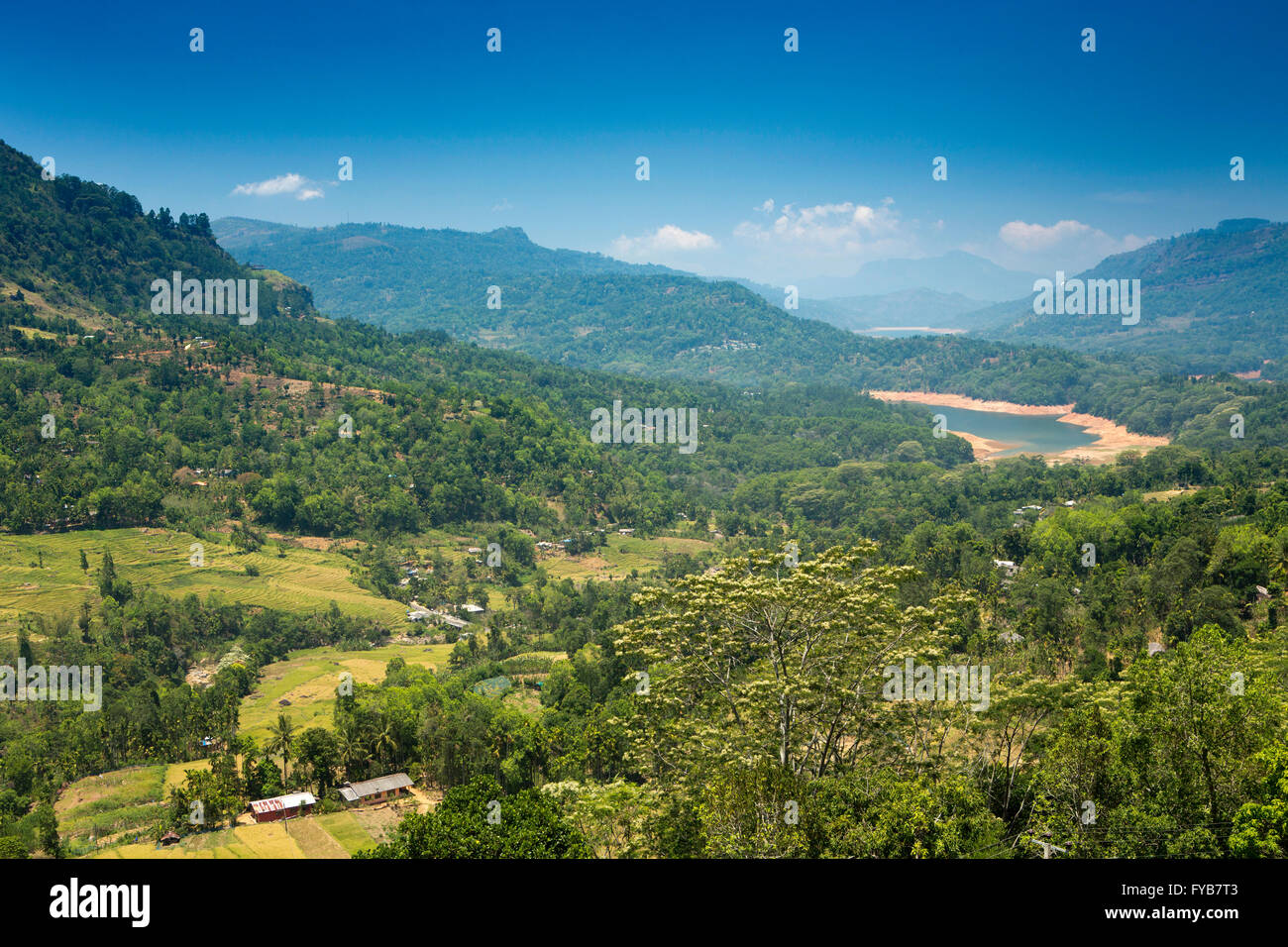 Sri Lanka, Nuwara Eliya, Ramboda, Landschaft in Richtung Kotmale Reswrvoir Stockfoto